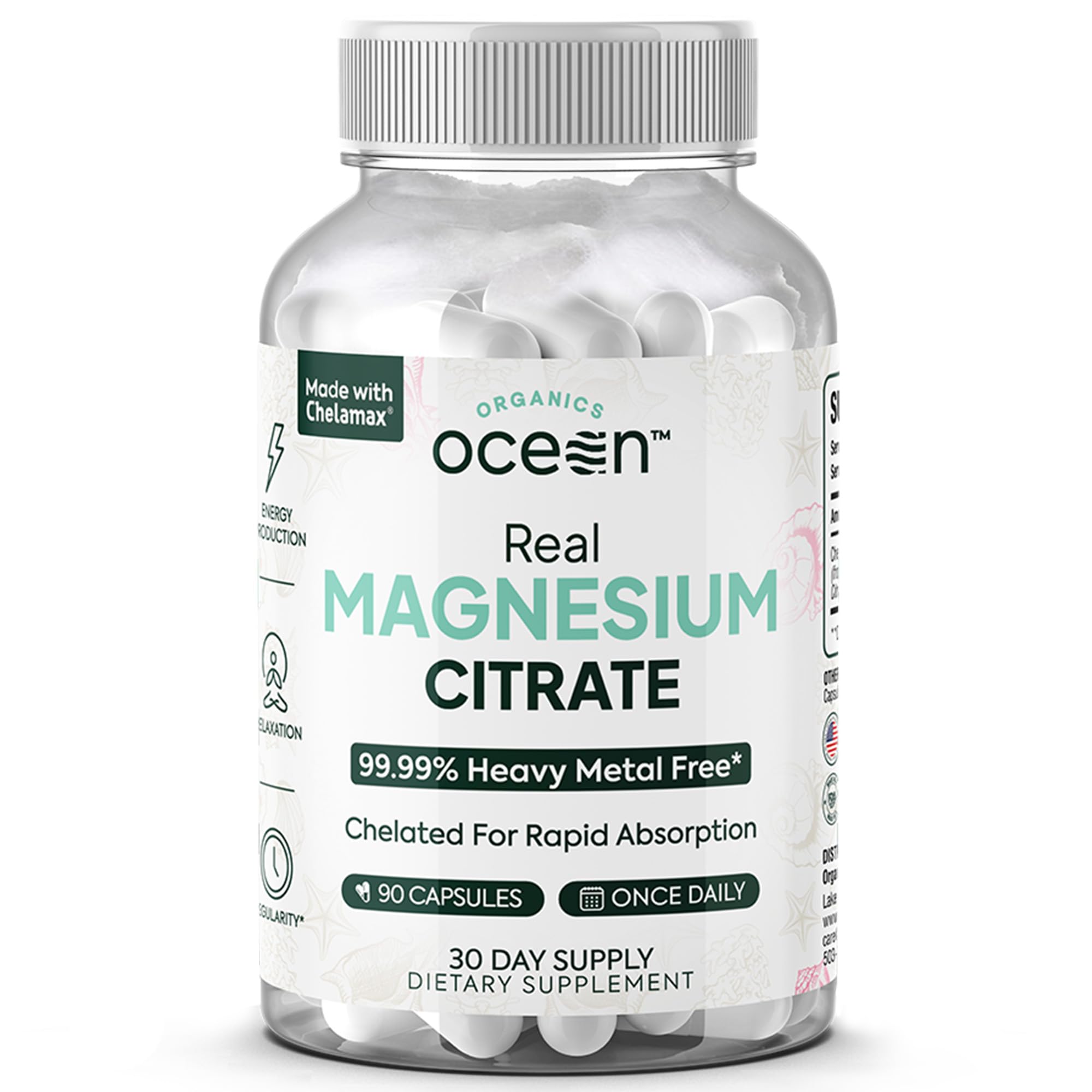 Organics Ocean Magnesium Citrate Capsules 250mg front view