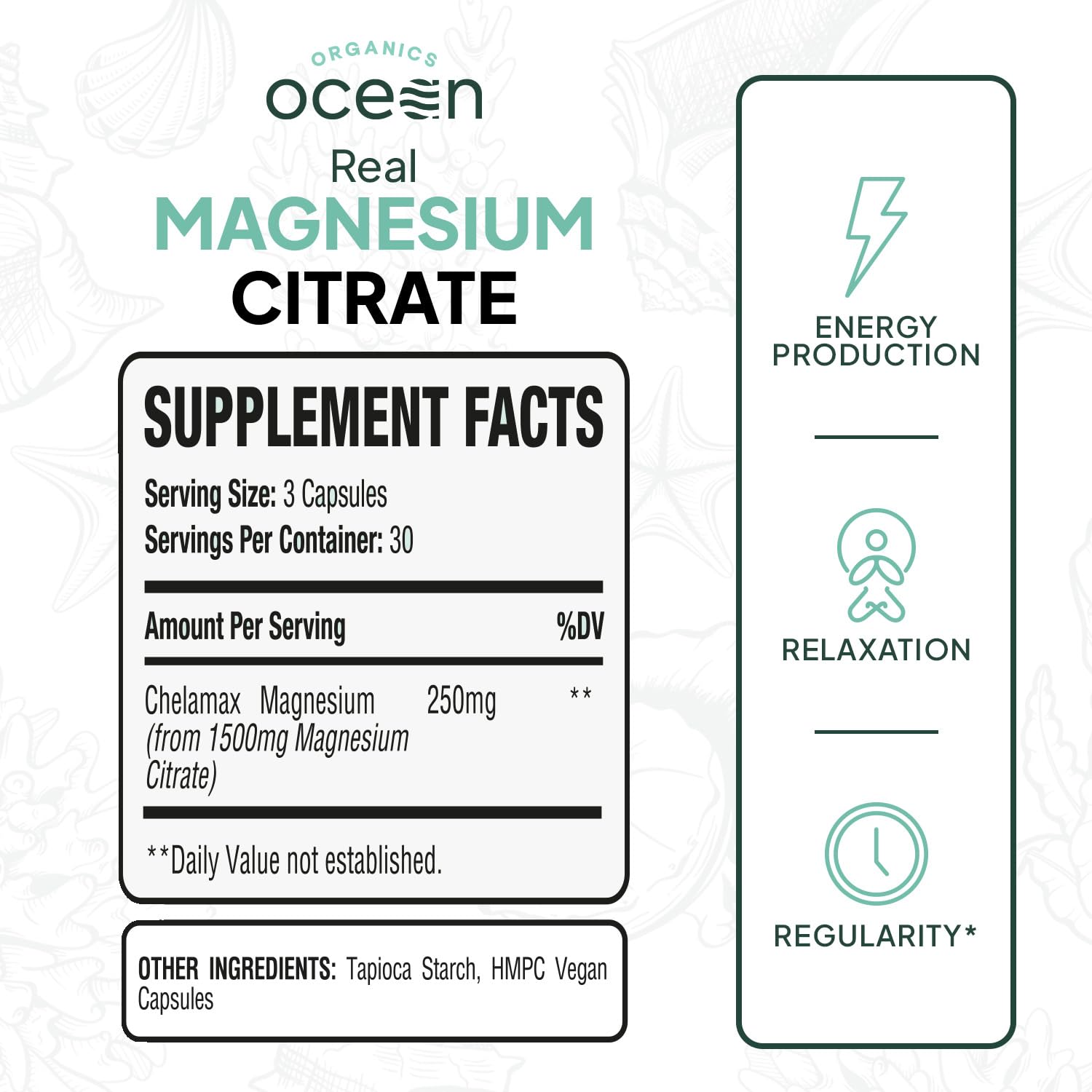 Organics Ocean Magnesium Citrate Capsules 250mg side view