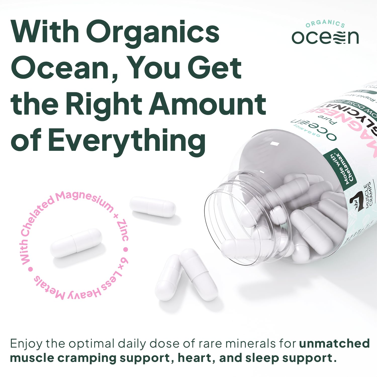 Organics Ocean Magnesium Glycinate 275mg capsules on a table