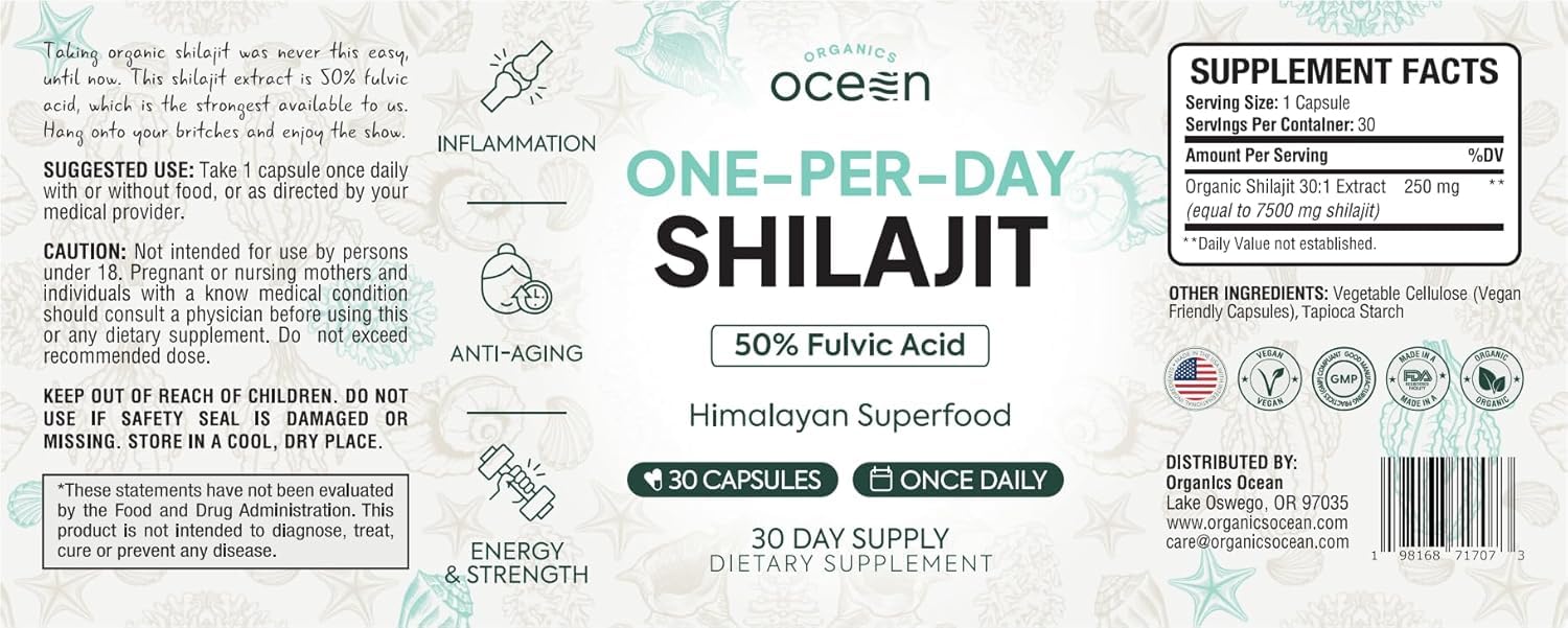 Organics Ocean Shilajit Capsules 250mg packaging