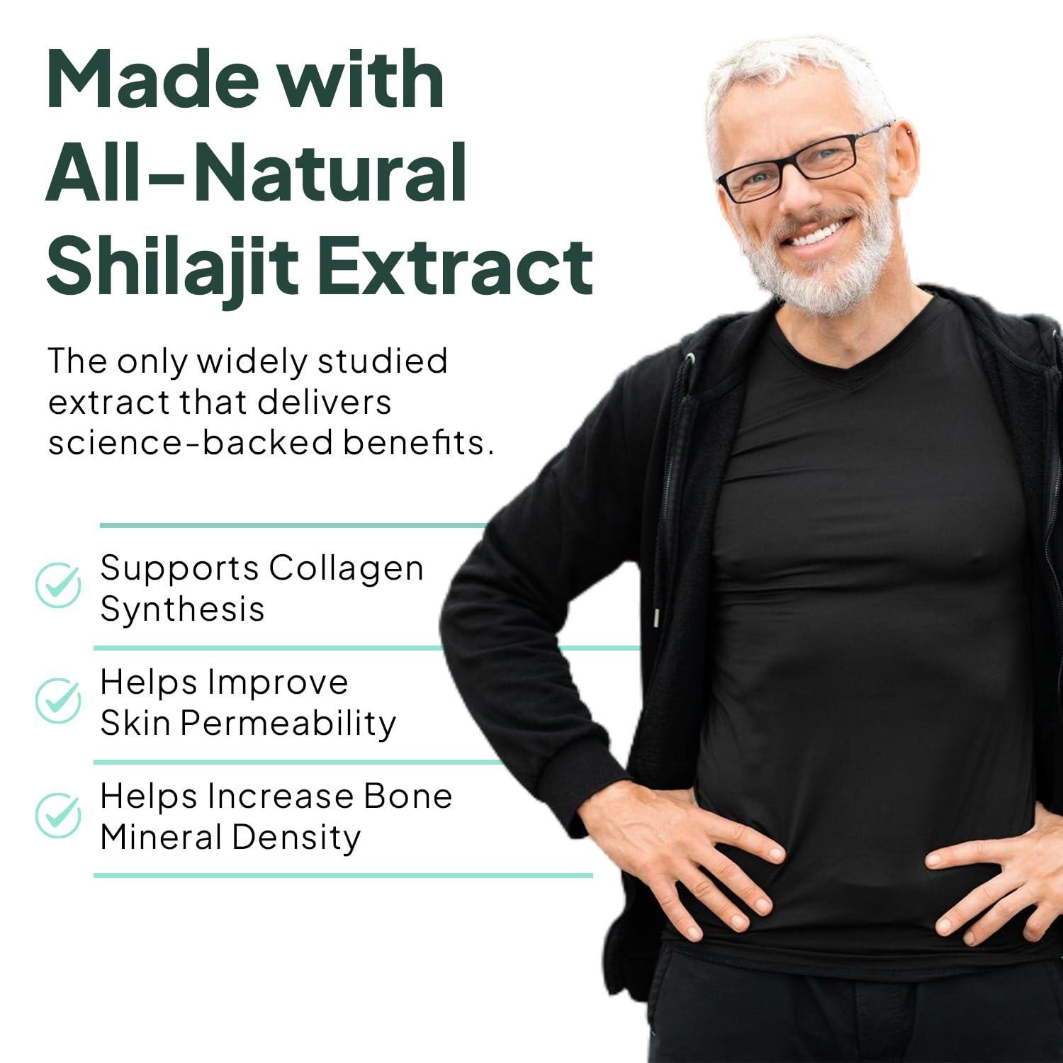 Organics Ocean Shilajit Capsules 250mg with a measuring spoon