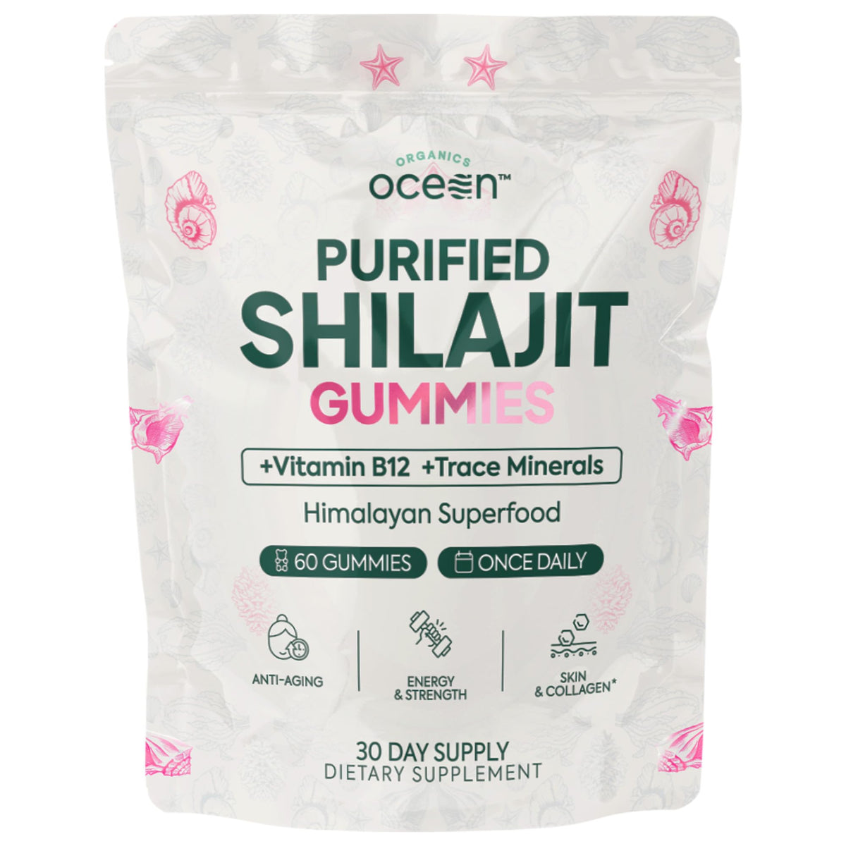 Organics Ocean Shilajit Gummies front view with packaging