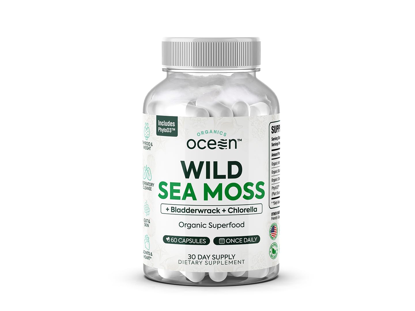 Organics Ocean Wild Crafted Sea Moss Capsules front view