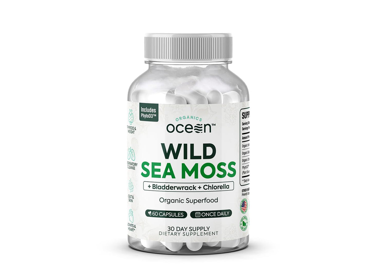 Organics Ocean Wild Crafted Sea Moss Capsules front view