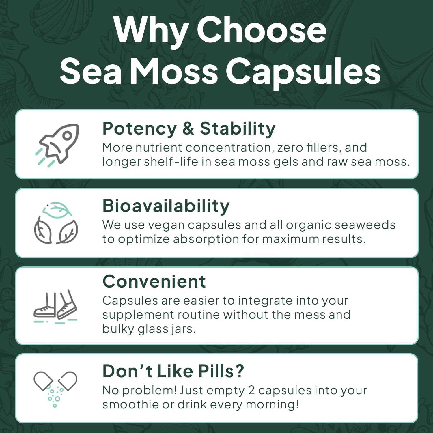 Organics Ocean Wild Crafted Sea Moss Capsules opened bottle