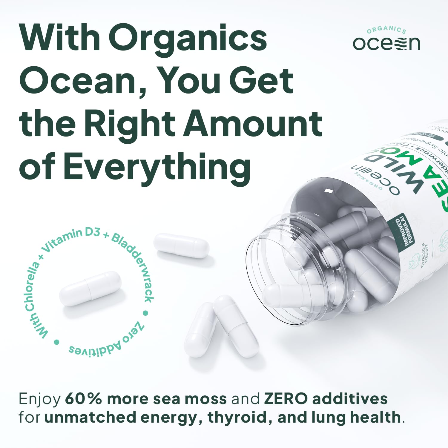 Organics Ocean Wild Crafted Sea Moss Capsules with packaging