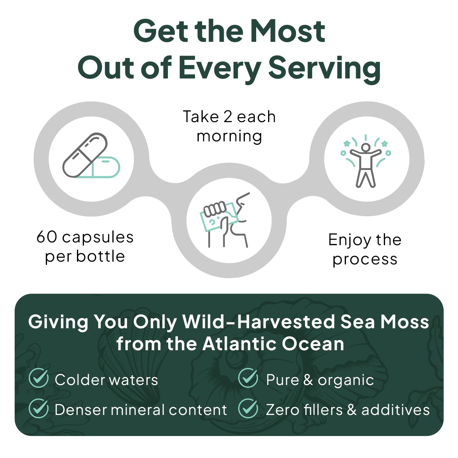 Organics Ocean Wild Crafted Sea Moss Capsules with sea moss background