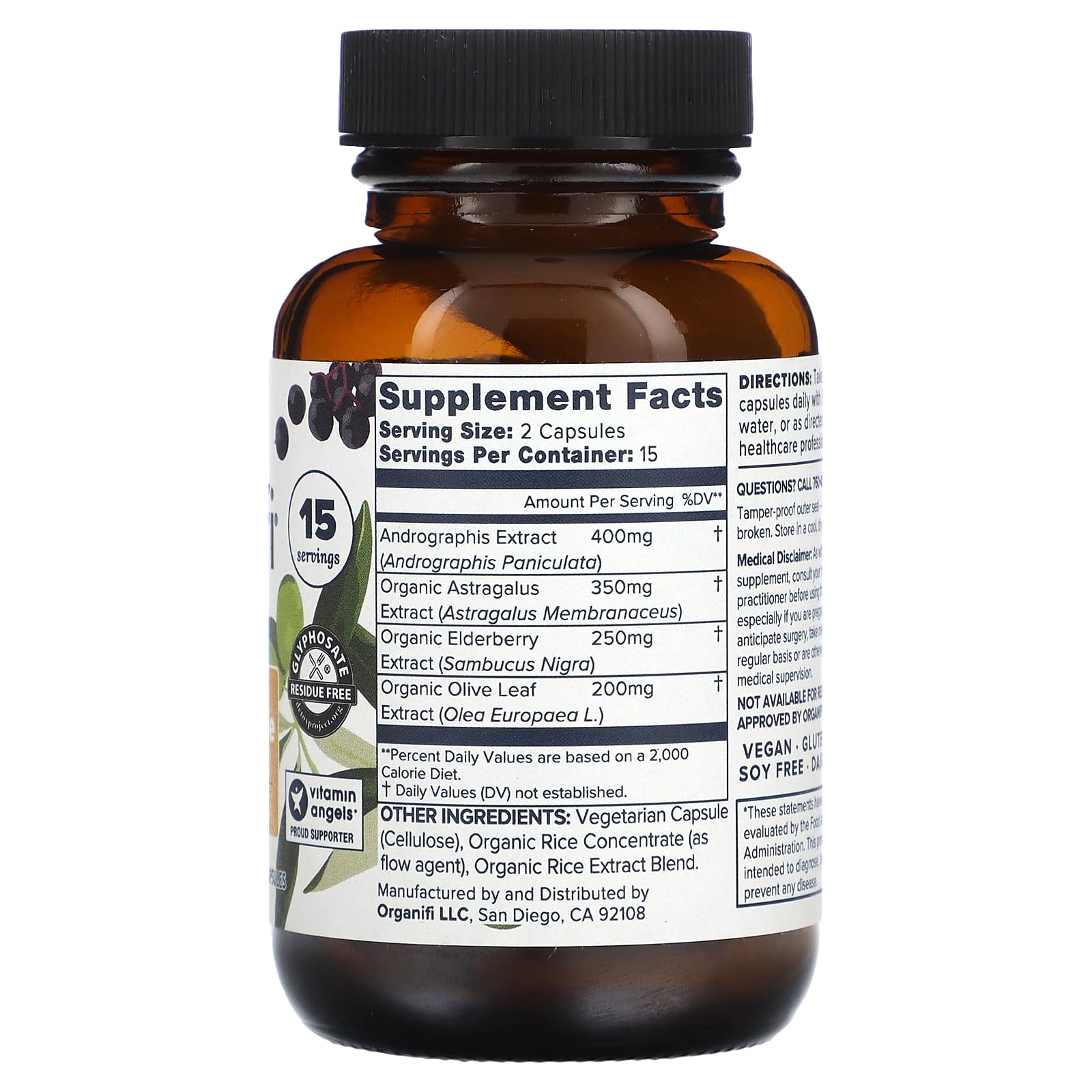 Organifi Elderberry daily wellness Support Capsules side view