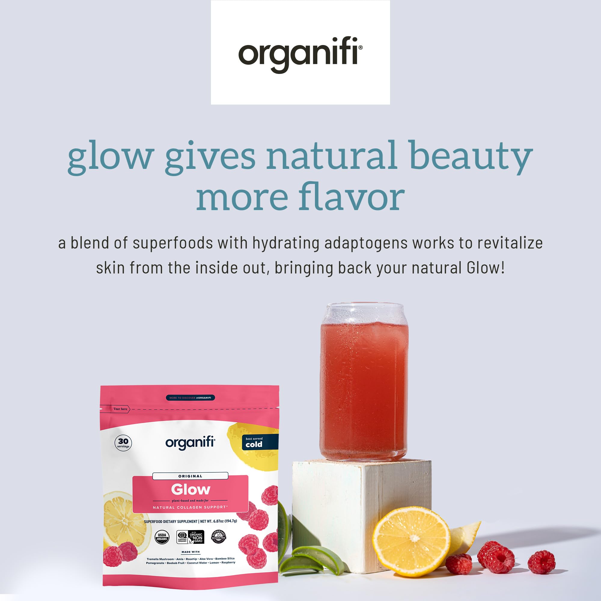 Organifi Glow Liquid Collagen 209g ingredients close-up