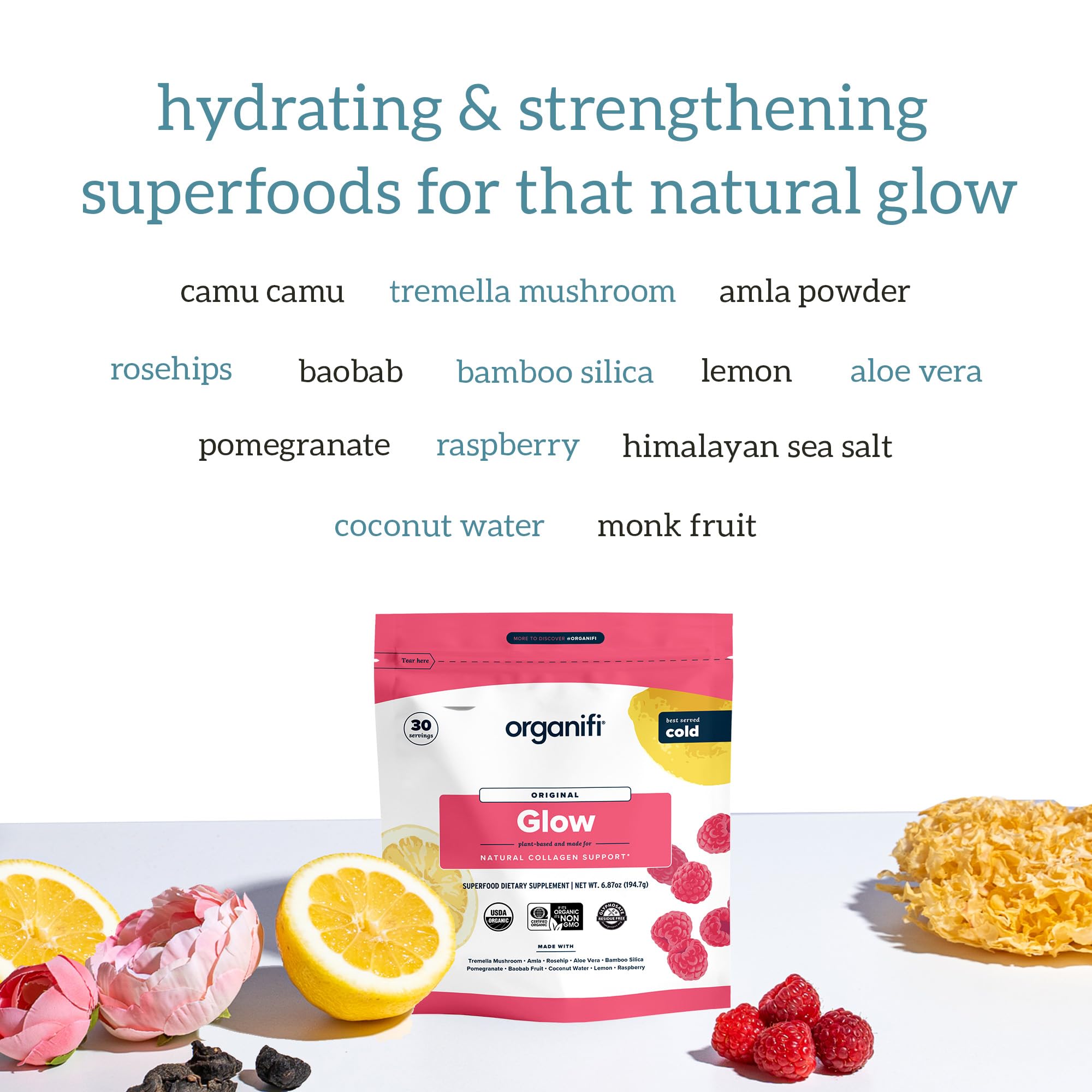 Organifi Glow Liquid Collagen 209g mixed in a glass