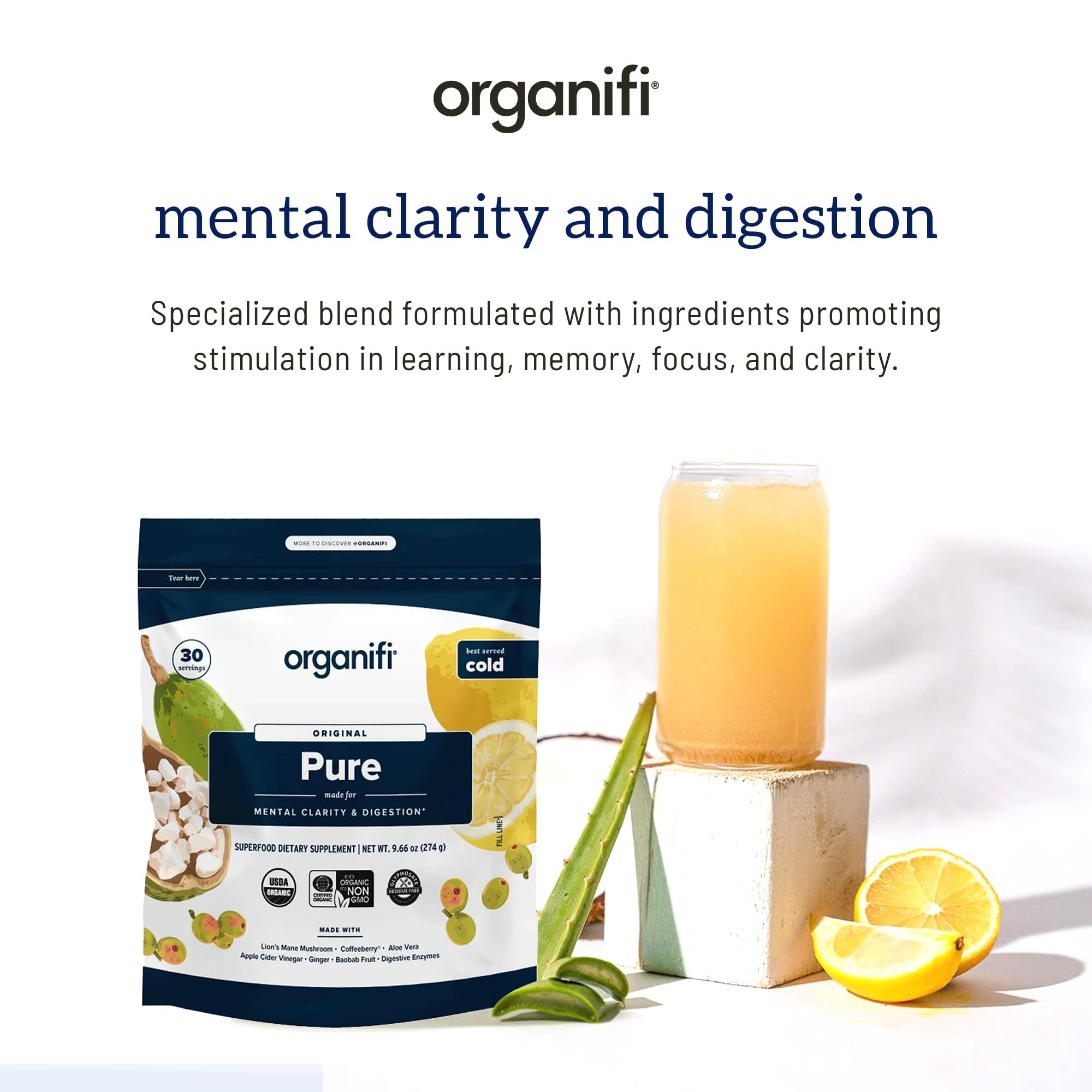 Organifi Pure Focus Supplement scoop and powder