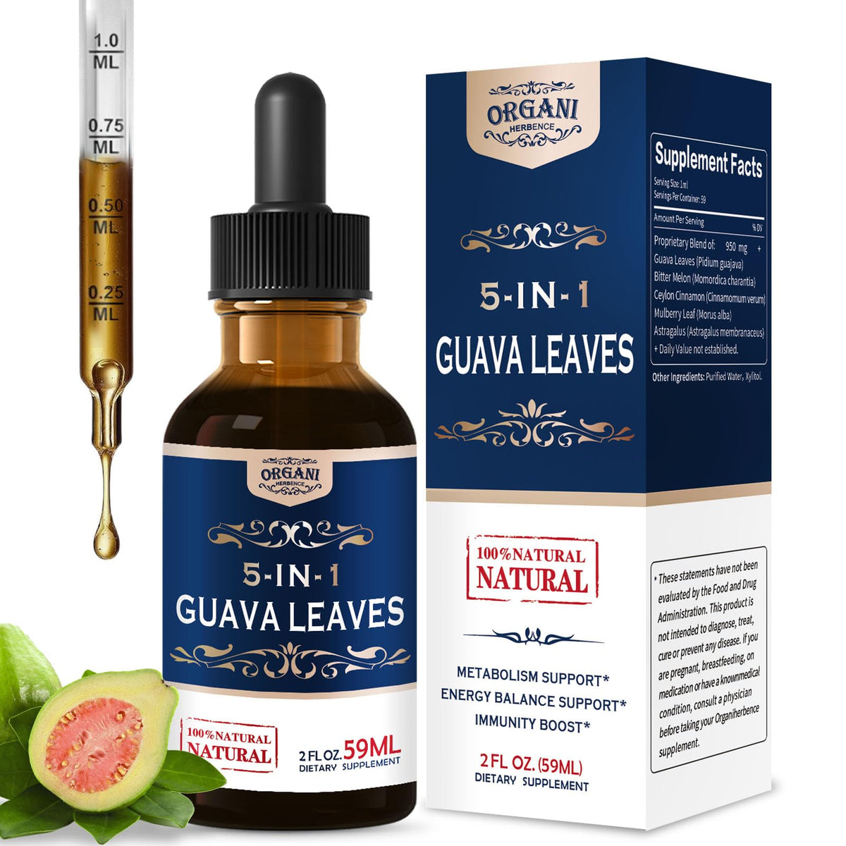 ORGANIHERBENCE Herbal Drops Guava Leaves front view