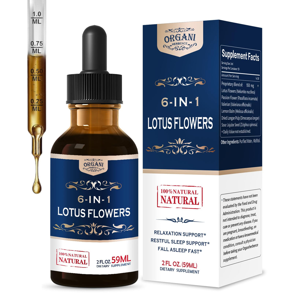 ORGANIHERBENCE Lotus Flowers Drops 30ml front view