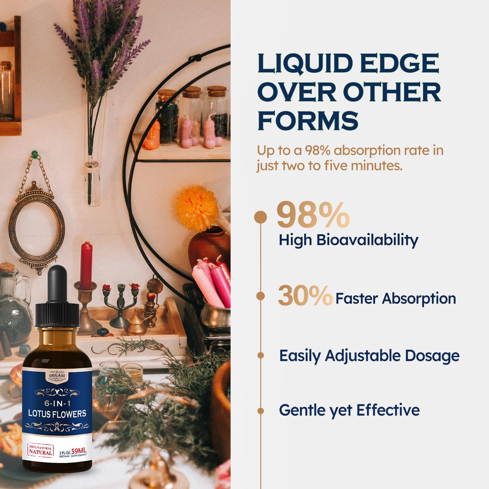 ORGANIHERBENCE Lotus Flowers Drops 30ml lifestyle scene with water