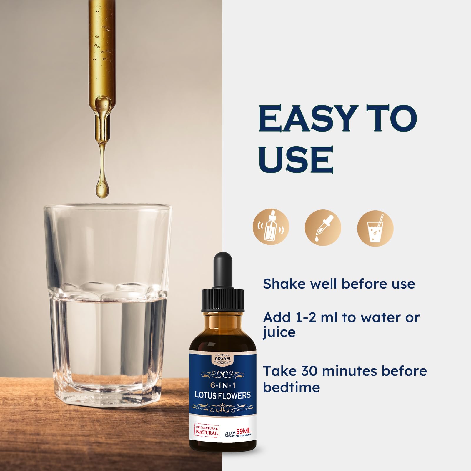 ORGANIHERBENCE Lotus Flowers Drops 30ml on a wooden table