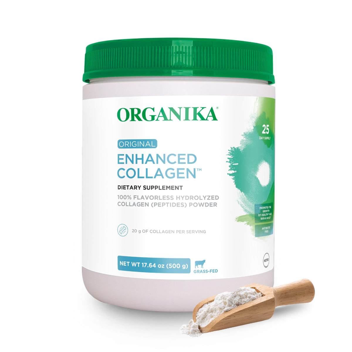 Organika Collagen Peptides Protein Powder 500g front view
