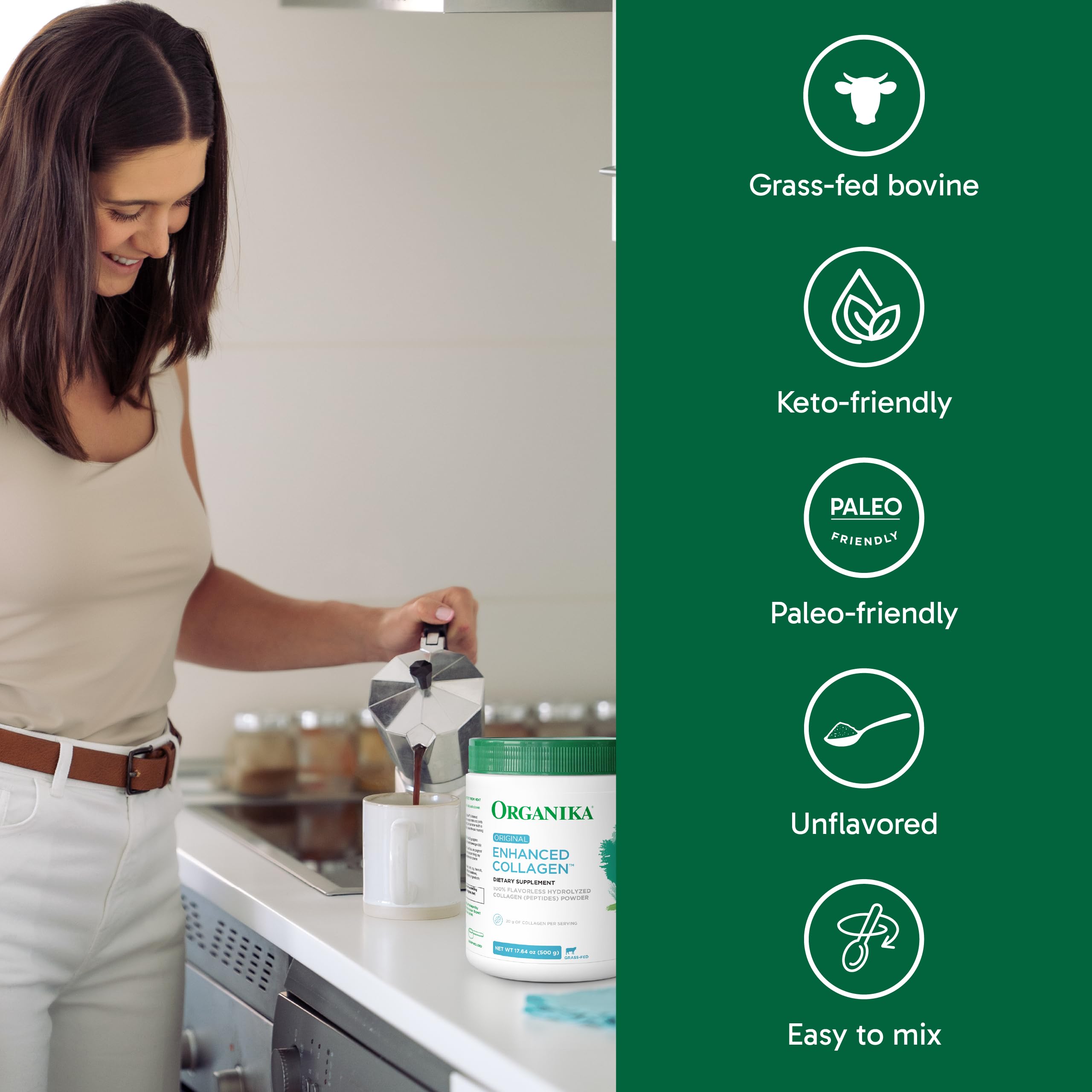 Organika Collagen Peptides Protein Powder mixed in a smoothie