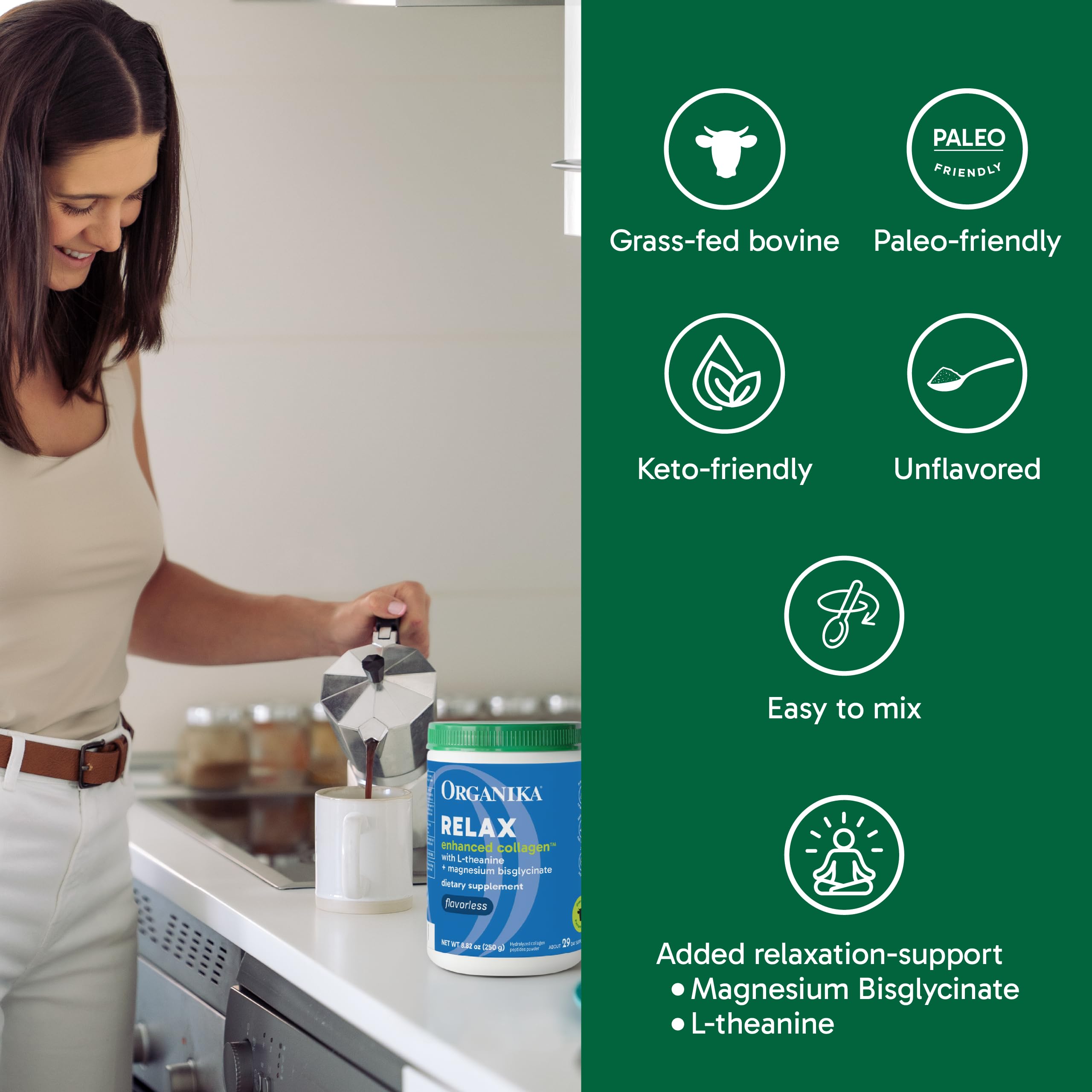 Organika Collagen Supplement 240g in a lifestyle setting