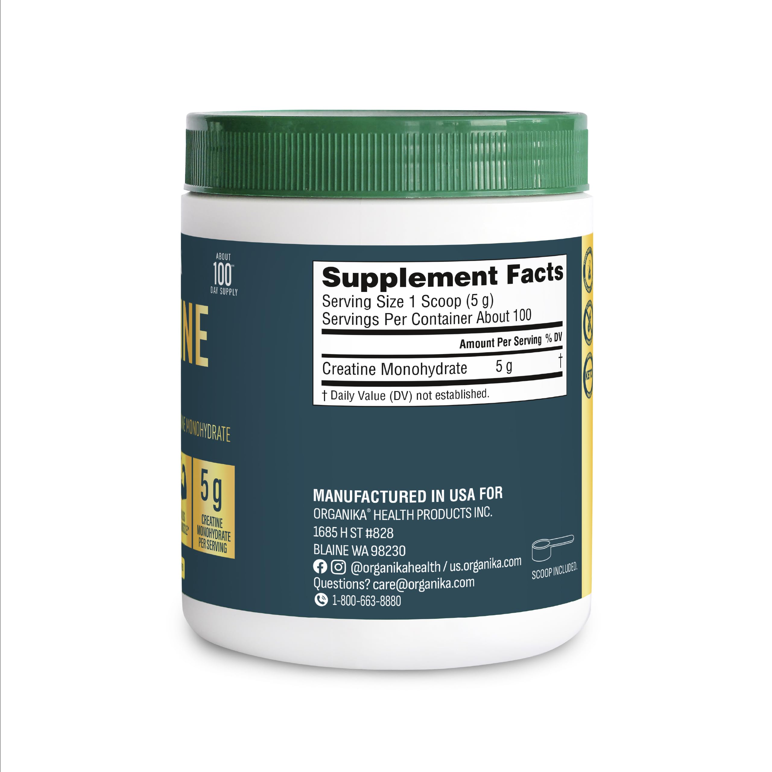 Organika Micronized Creatine Monohydrate 608g back view