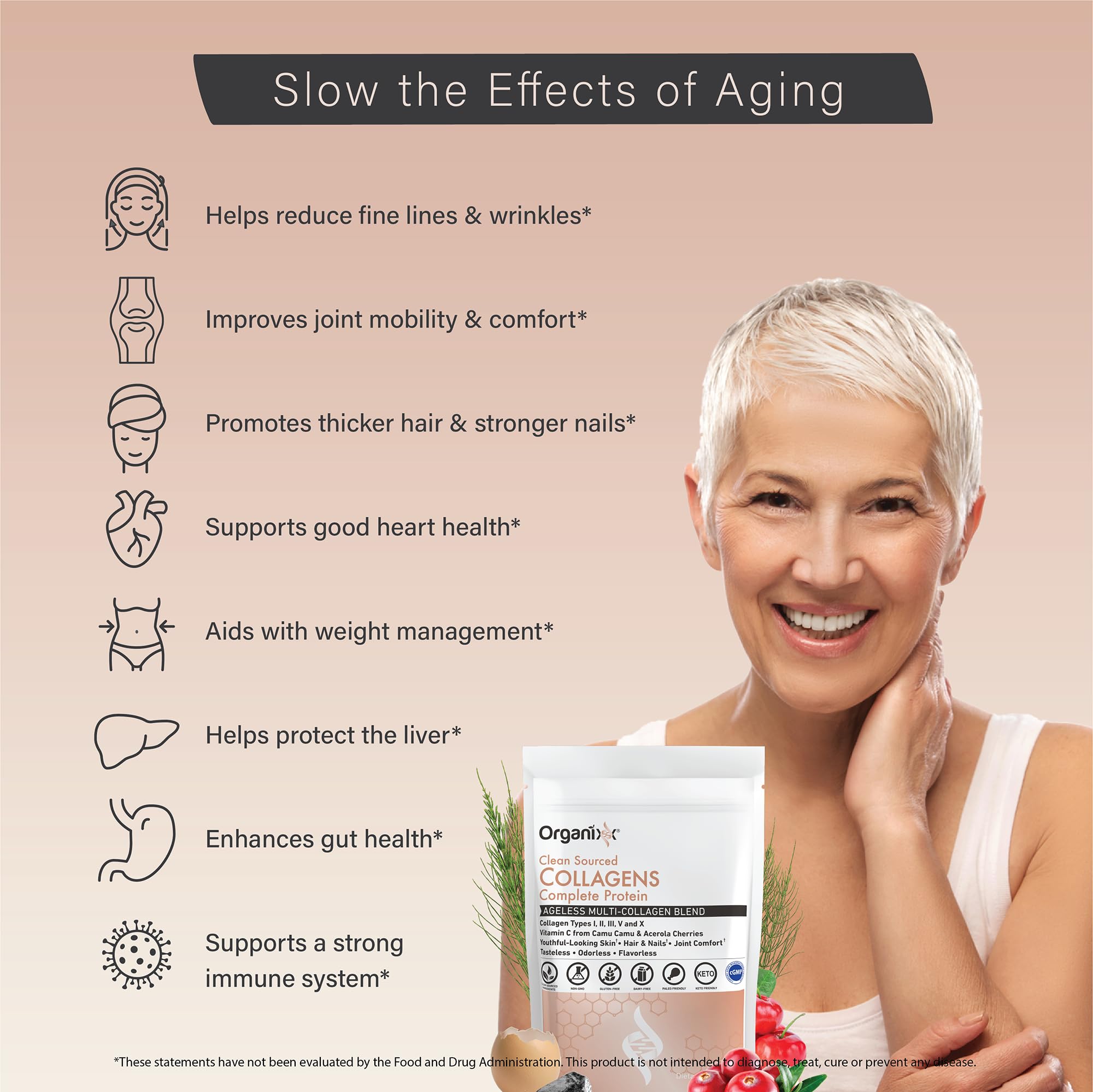 Organixx Clean Sourced Collagen Peptides Powder nutritional information
