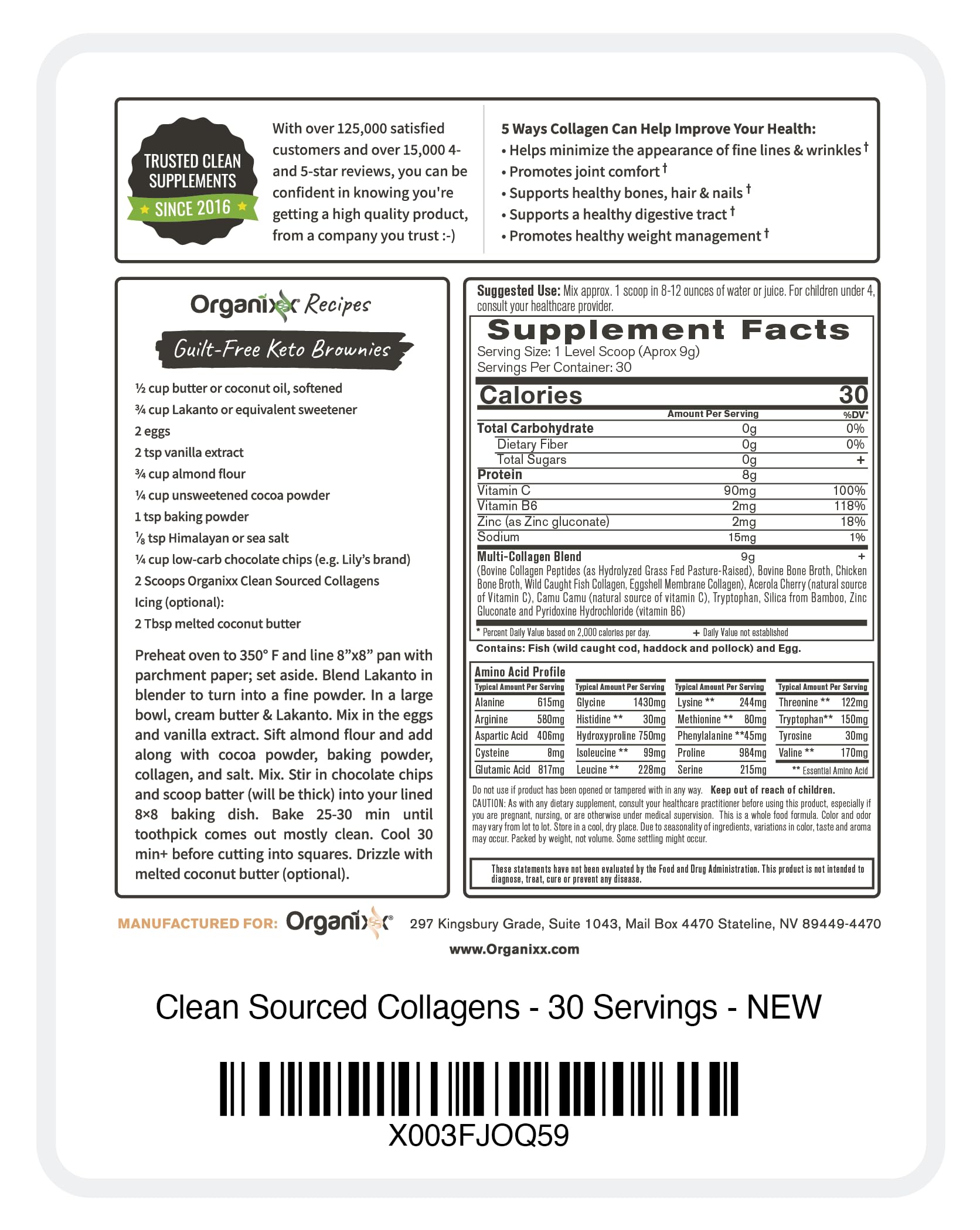 Organixx Clean Sourced Collagen Peptides Powder with fresh fruits