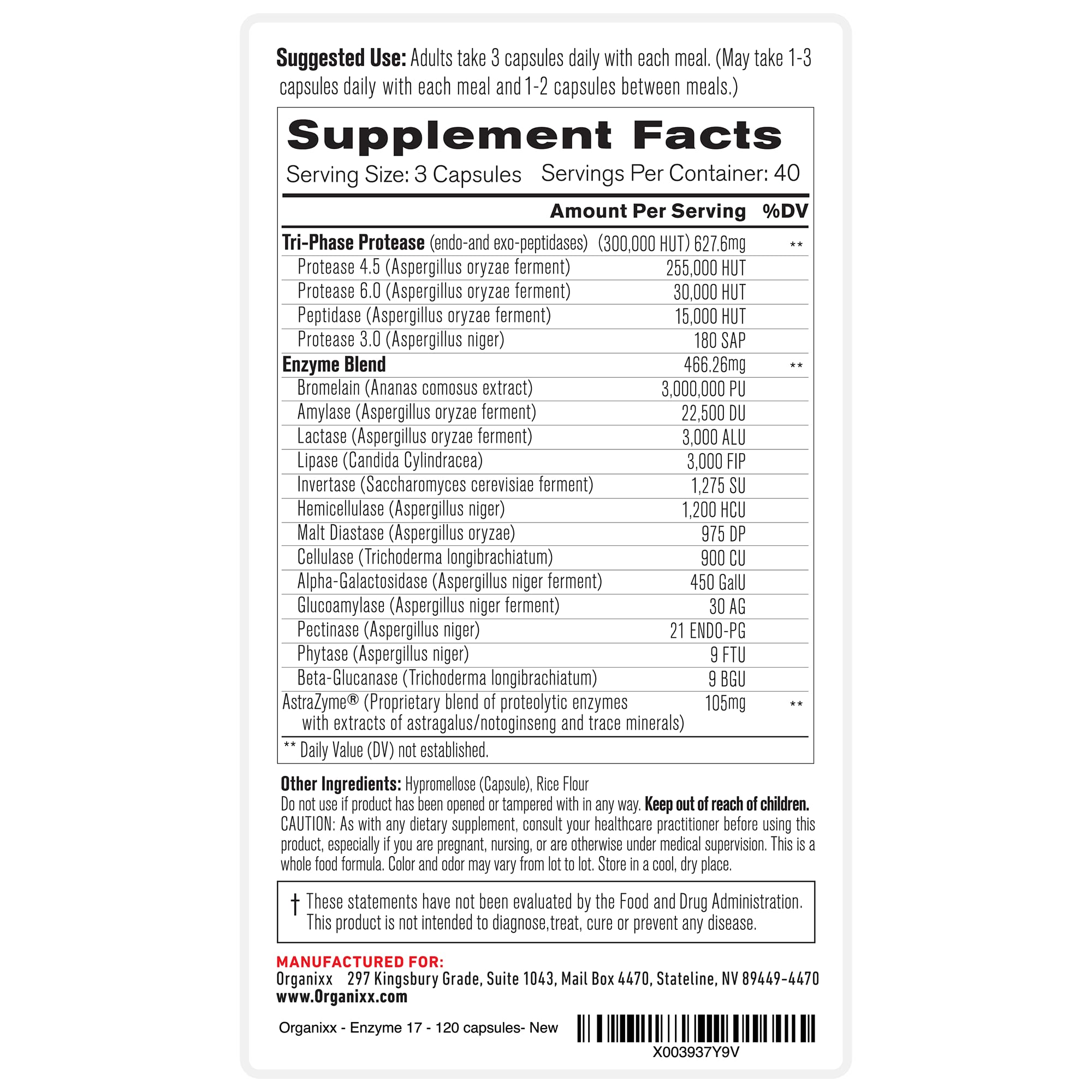 Organixx Enzyme 17 Multi-Enzymes 300,000 HUT close-up of capsules