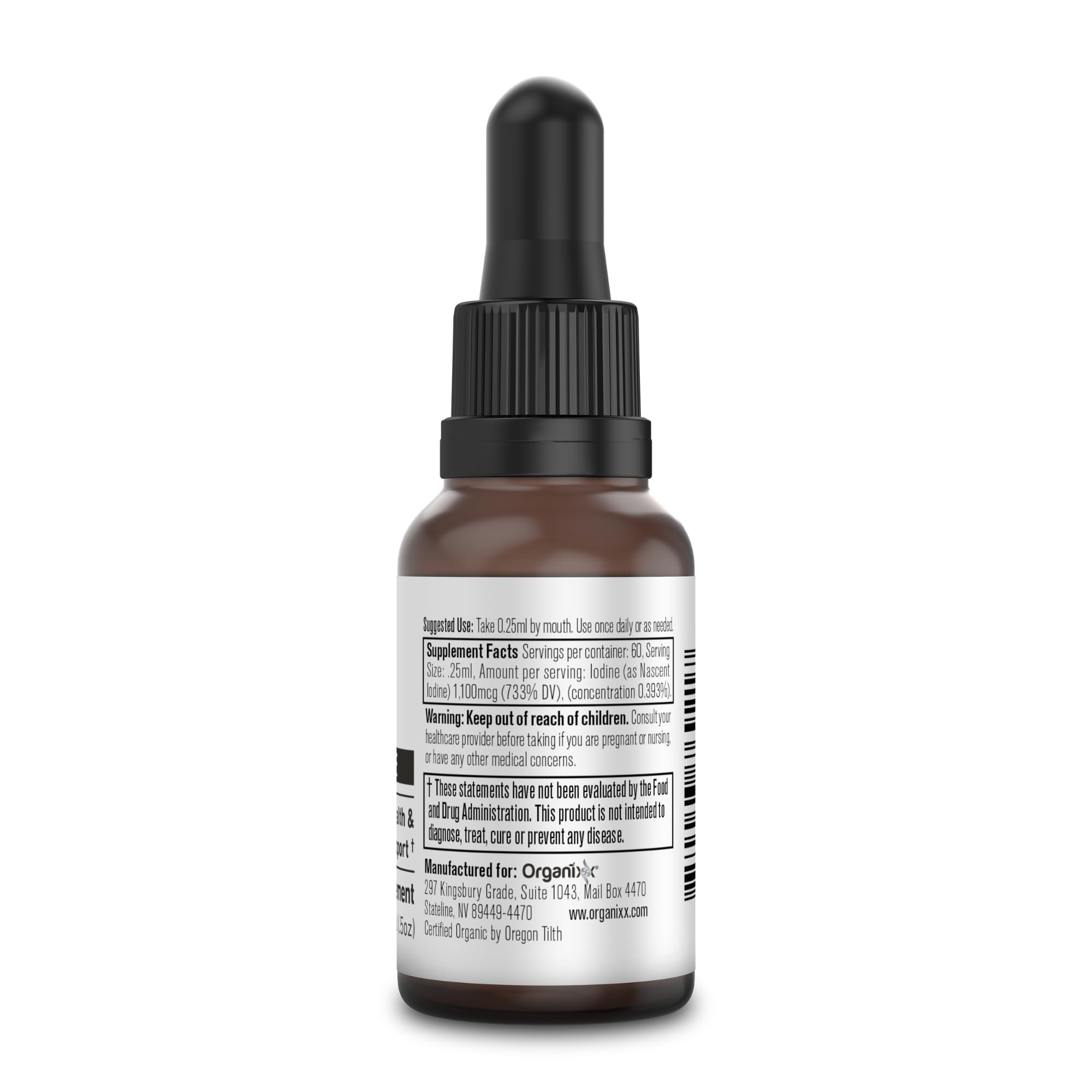 Organixx Iodine Drops displayed with other supplements