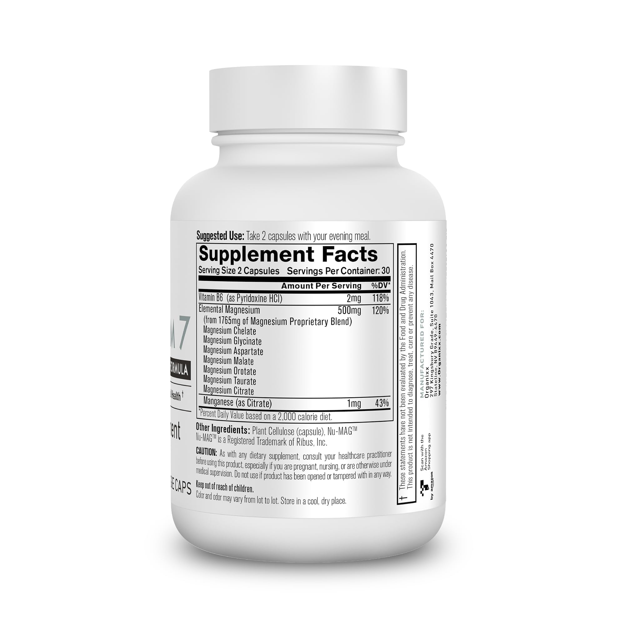 Organixx Magnesium 7 capsules with a glass of water