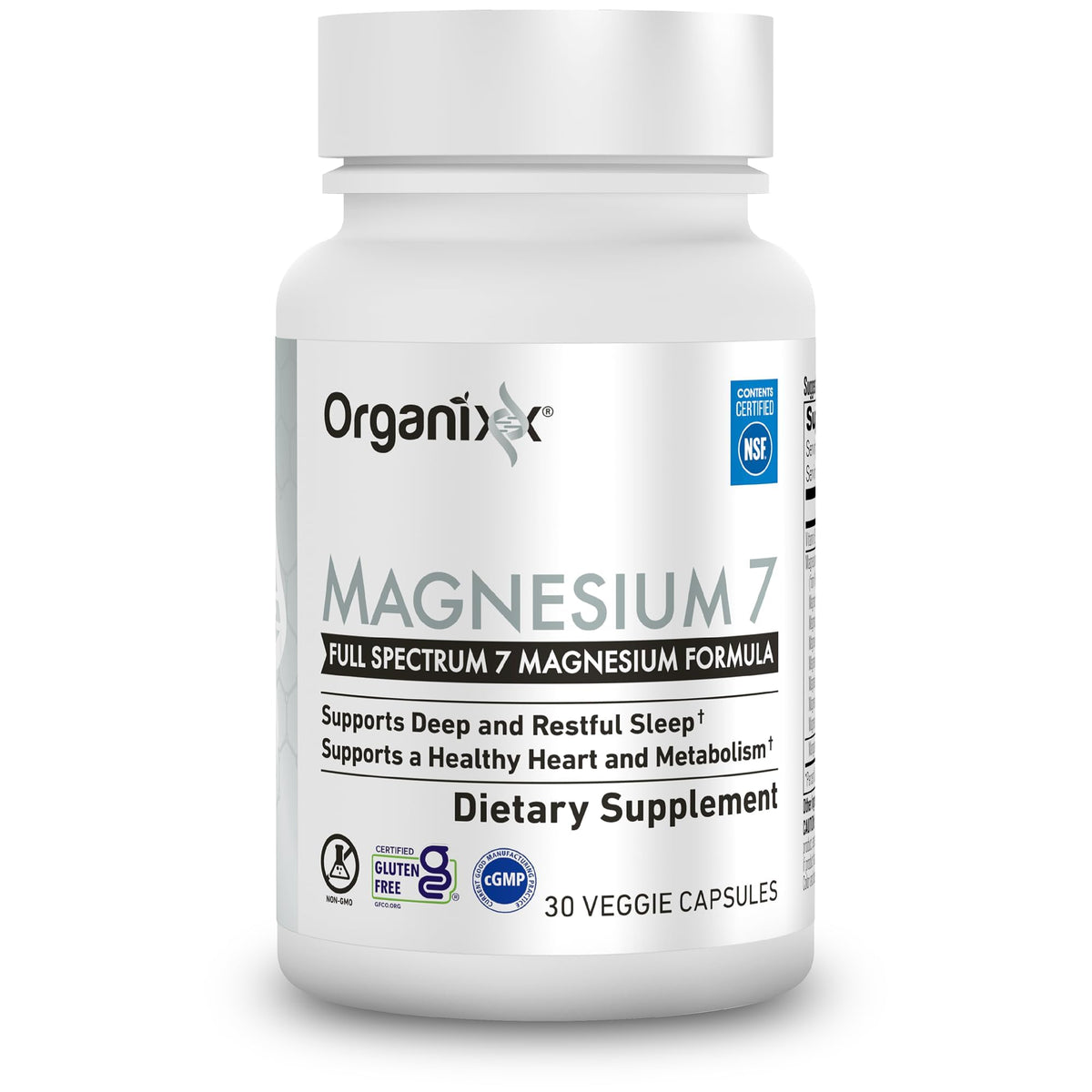 Organixx Magnesium 7 supplement front view with capsule bottle