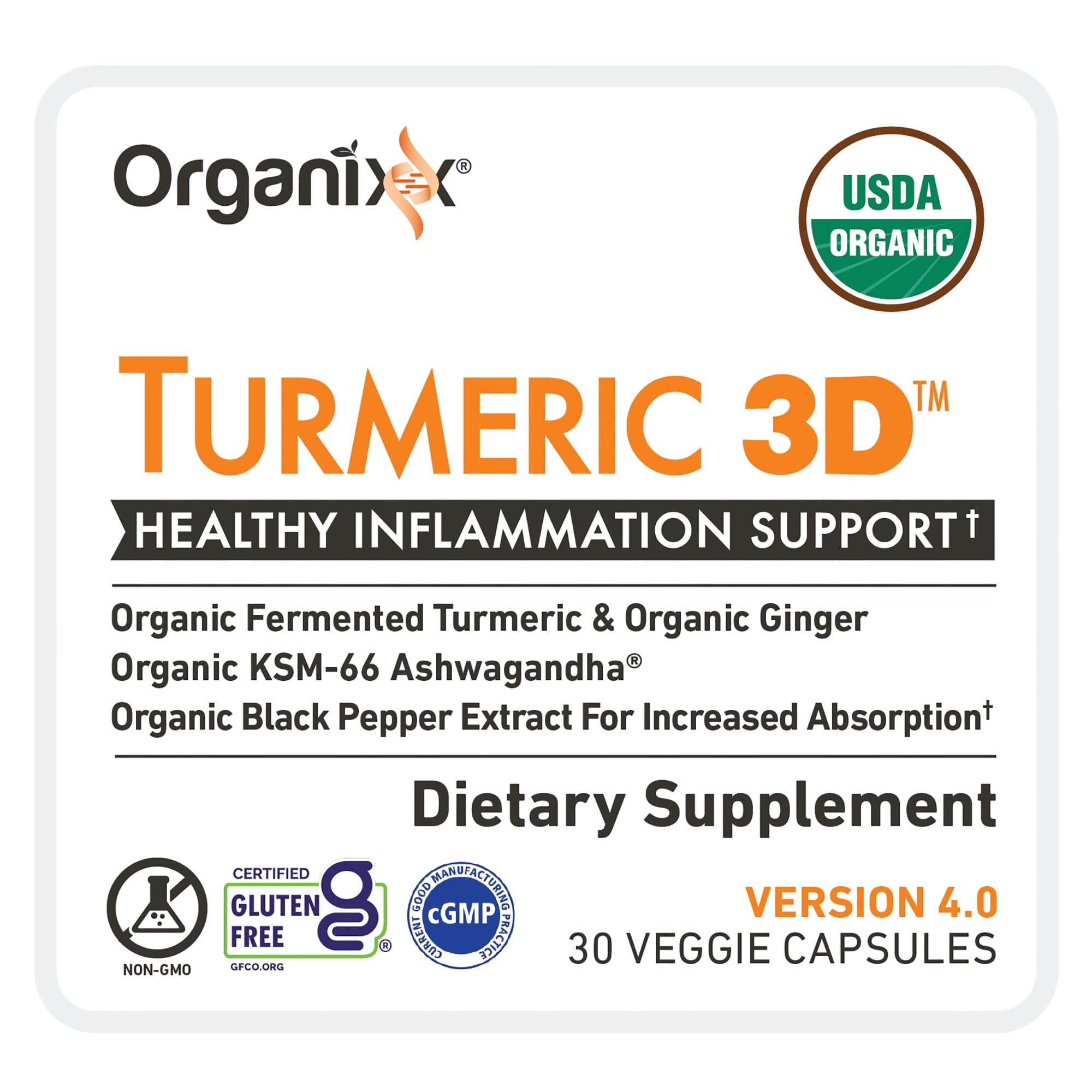 Organixx Turmeric 3D supplement side view with label details