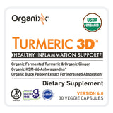 Organixx Turmeric 3D supplement side view with label details