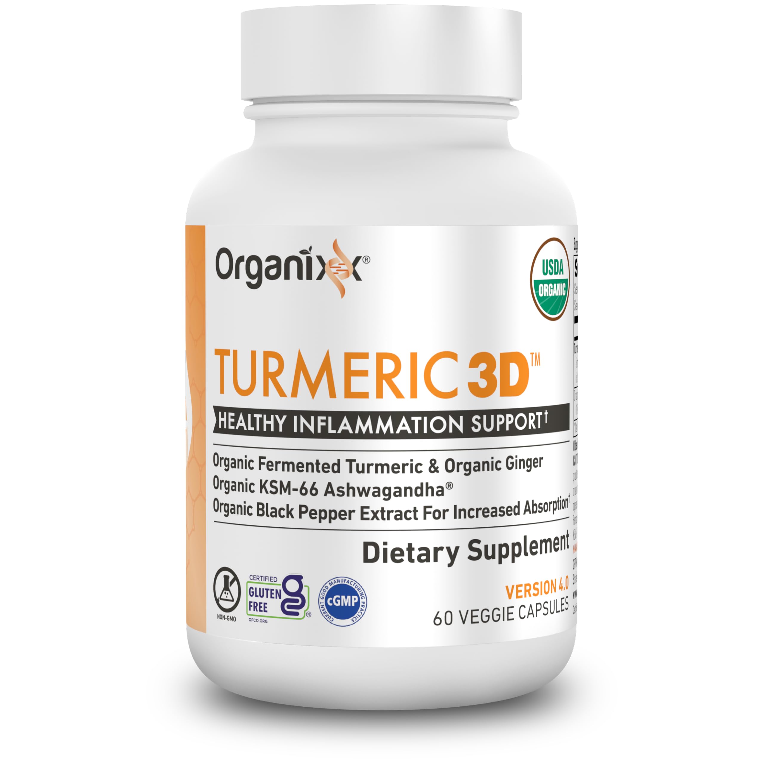 Organixx Turmeric Curcumin Supplement 50g back view with ingredients