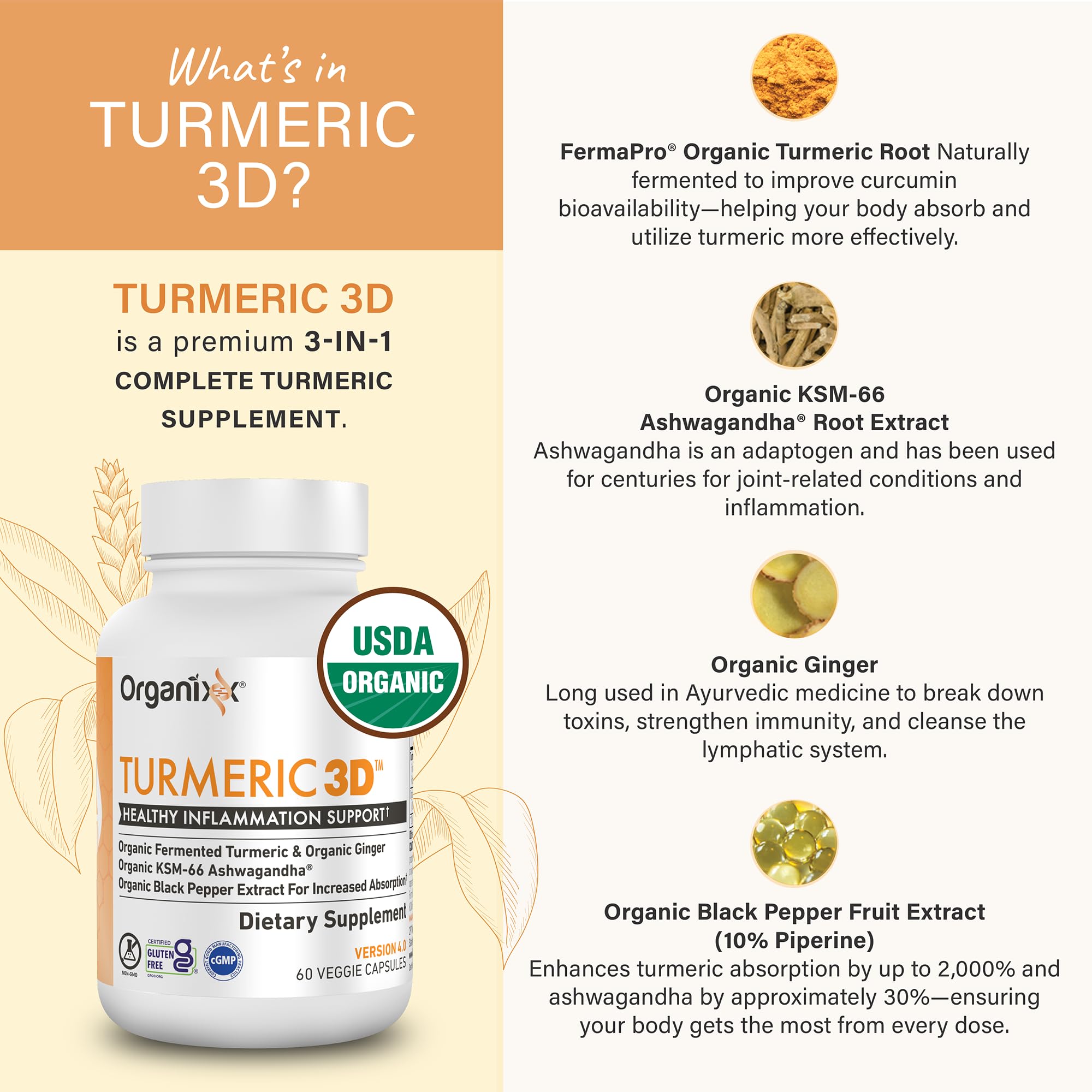 Organixx Turmeric Curcumin Supplement 50g packaging