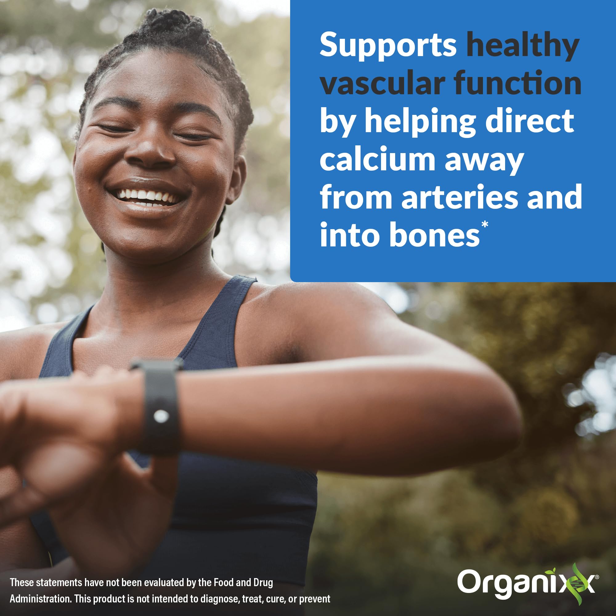 Organixx Vitamin D3 & K2 supplement back view with ingredients