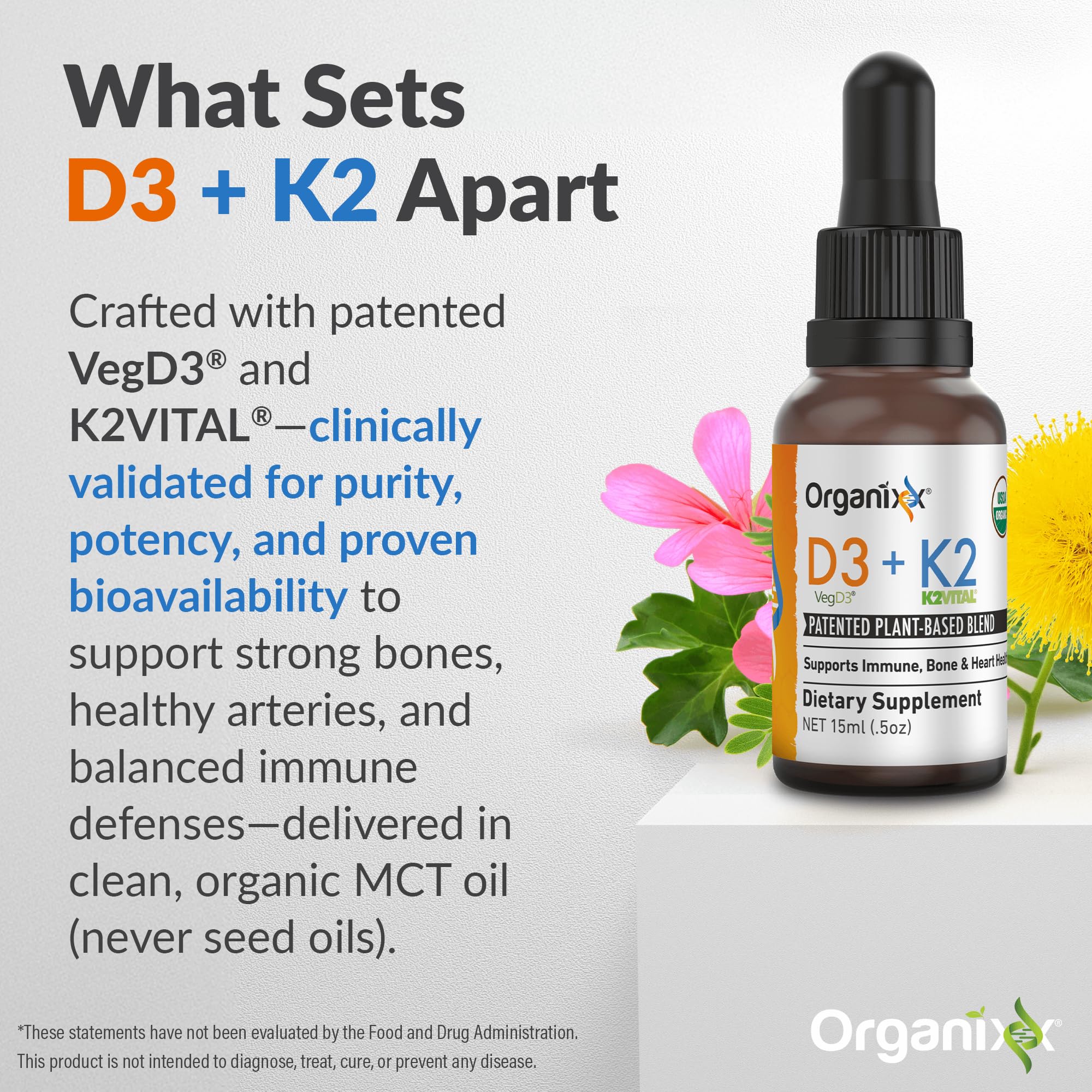 Organixx Vitamin D3 & K2 supplement capsule close-up