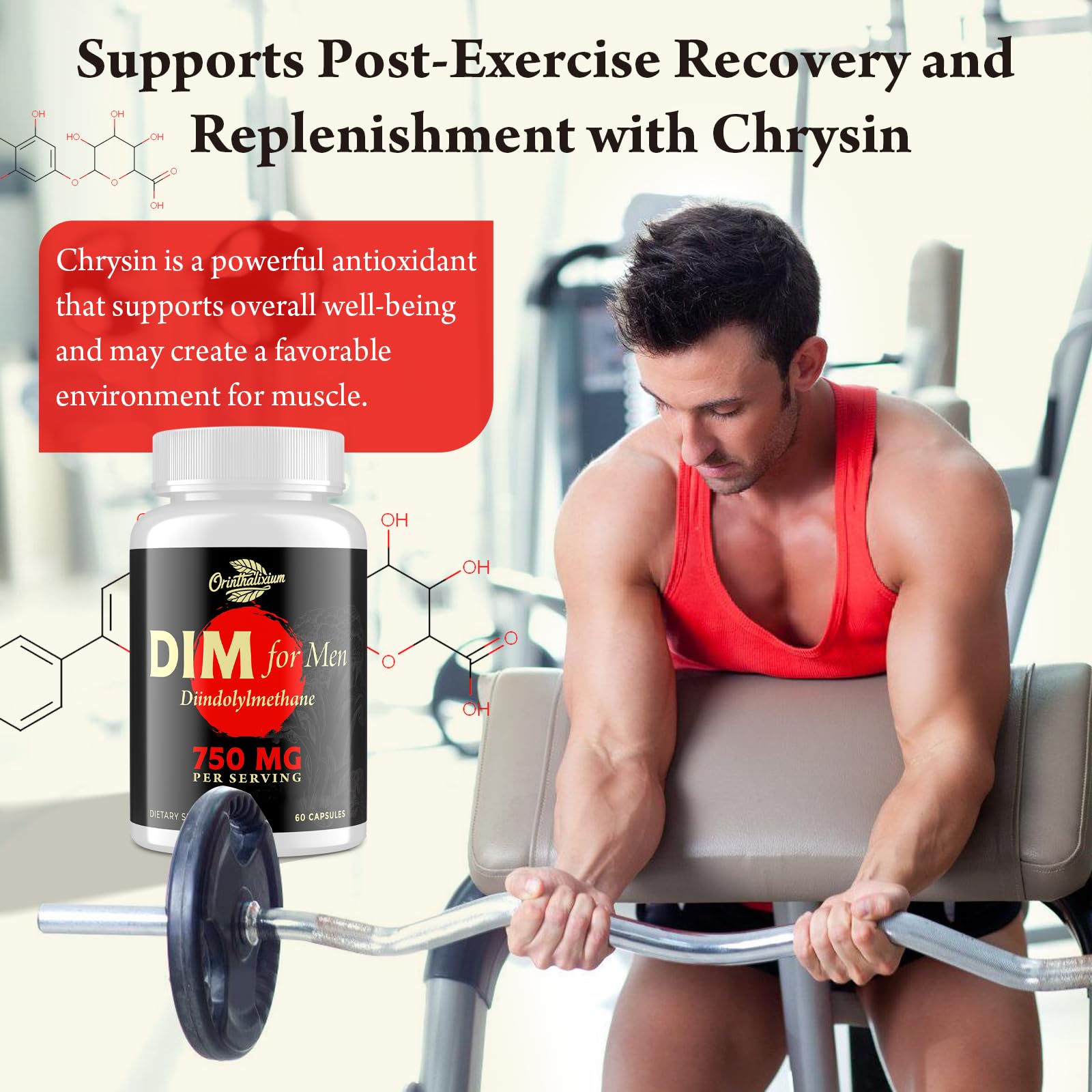 Orinthalixium DIM Supplement for Men 750MG on a wooden table