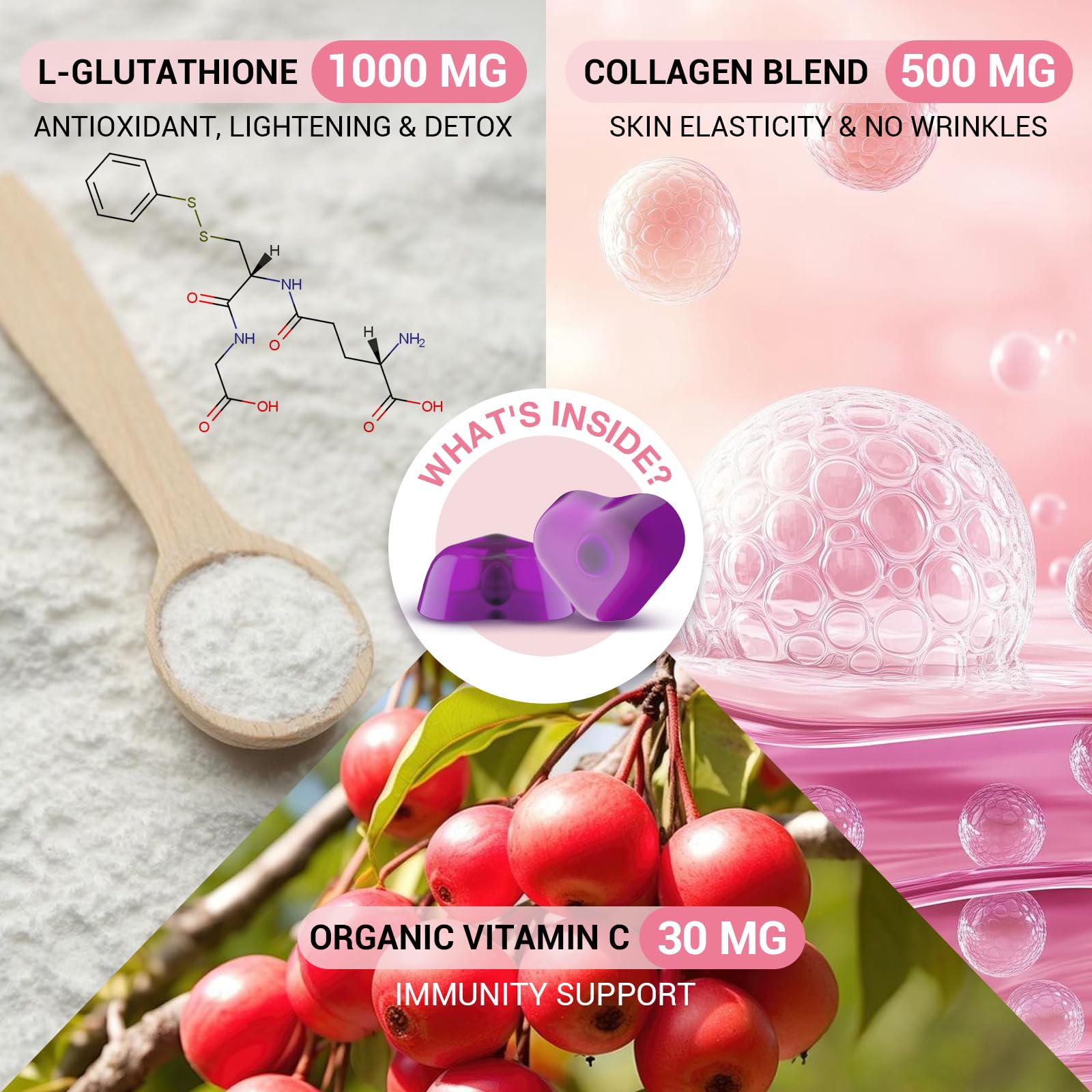 Orinthalixium Glutathione Gummies with Vegan Collagen on a wooden table