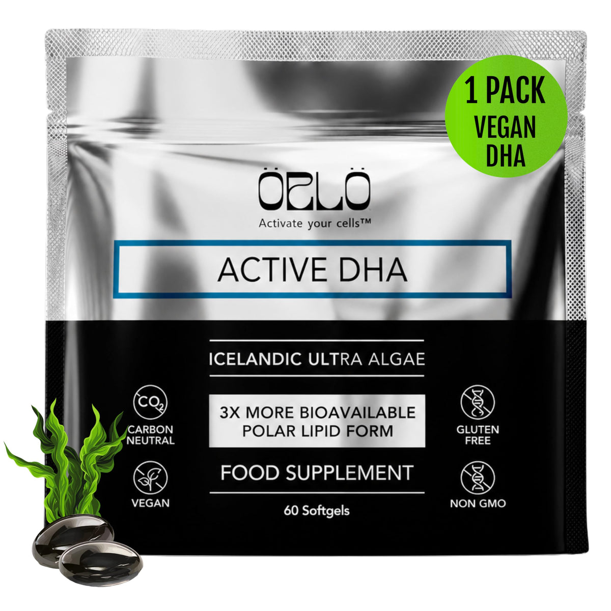 Orlo DHA Algae Oil 1000mg softgel bottle front view