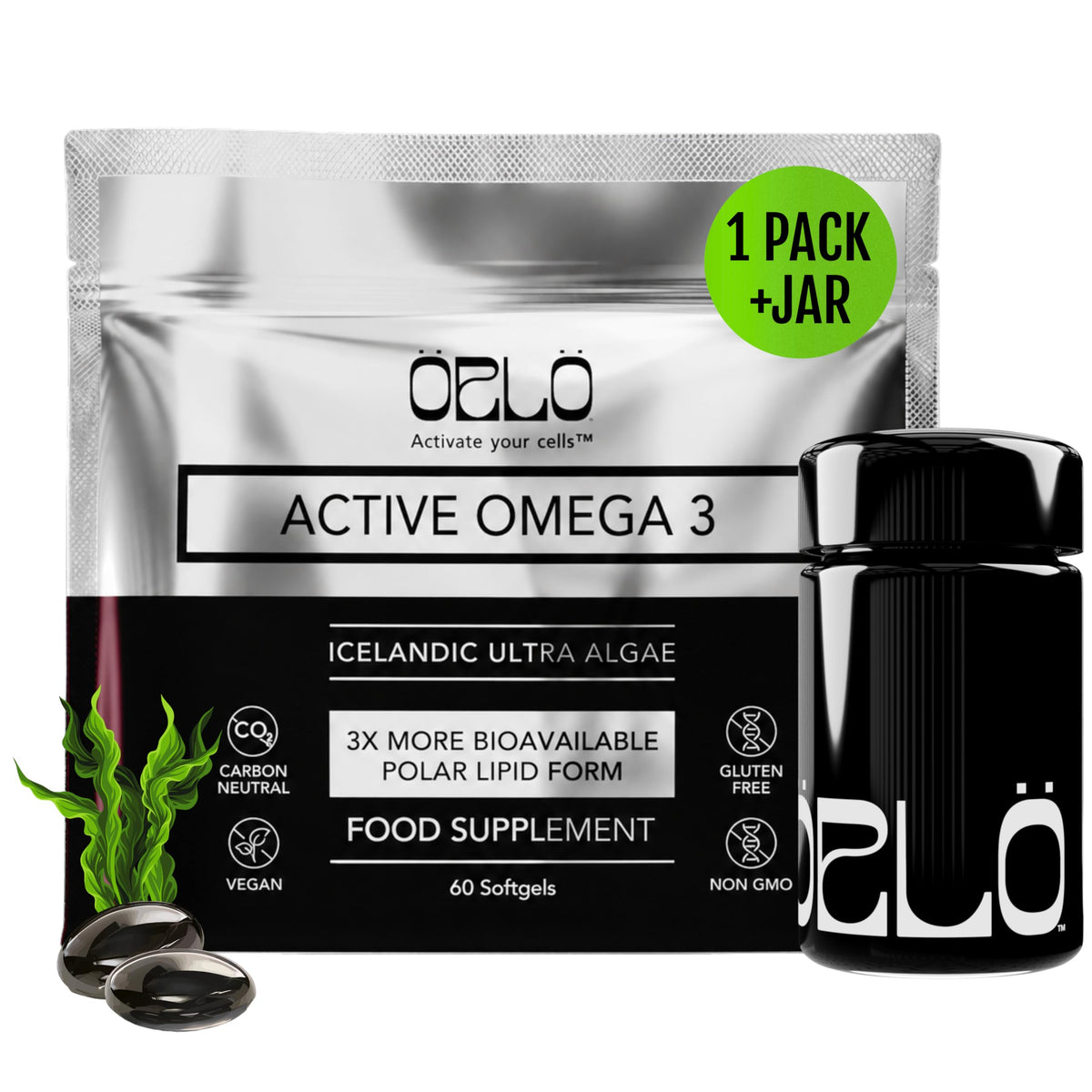 Orlo Omega-3 Algae Oil Softgels 1000mg front view