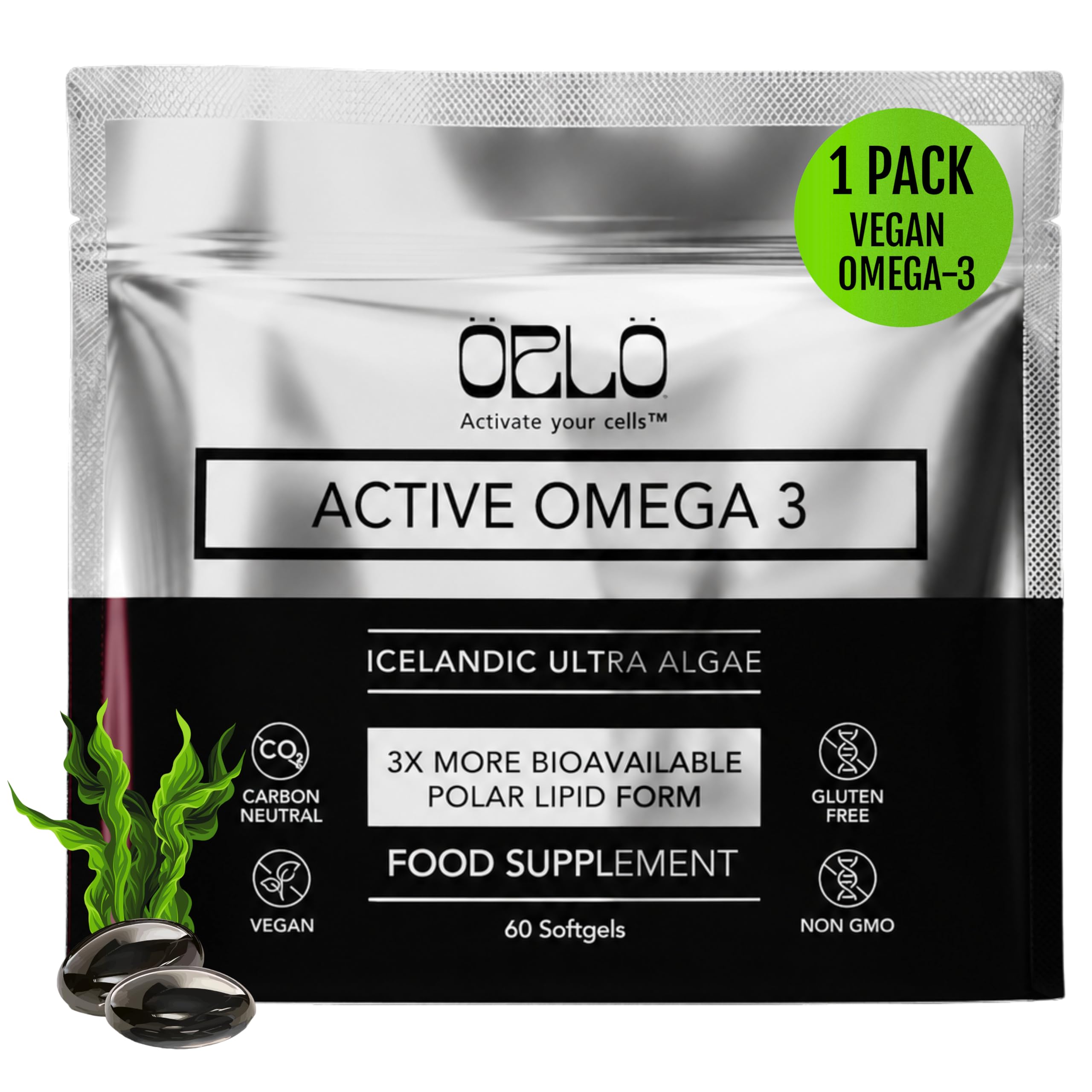 Orlo Omega-3 Algae Oil Softgels 1000mg front view