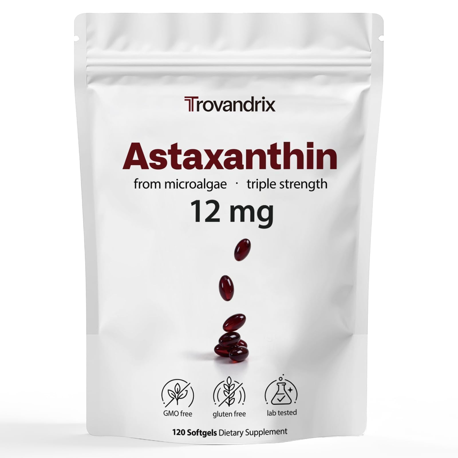 Ormelique Astaxanthin Supplement 12mg softgel bottle front view