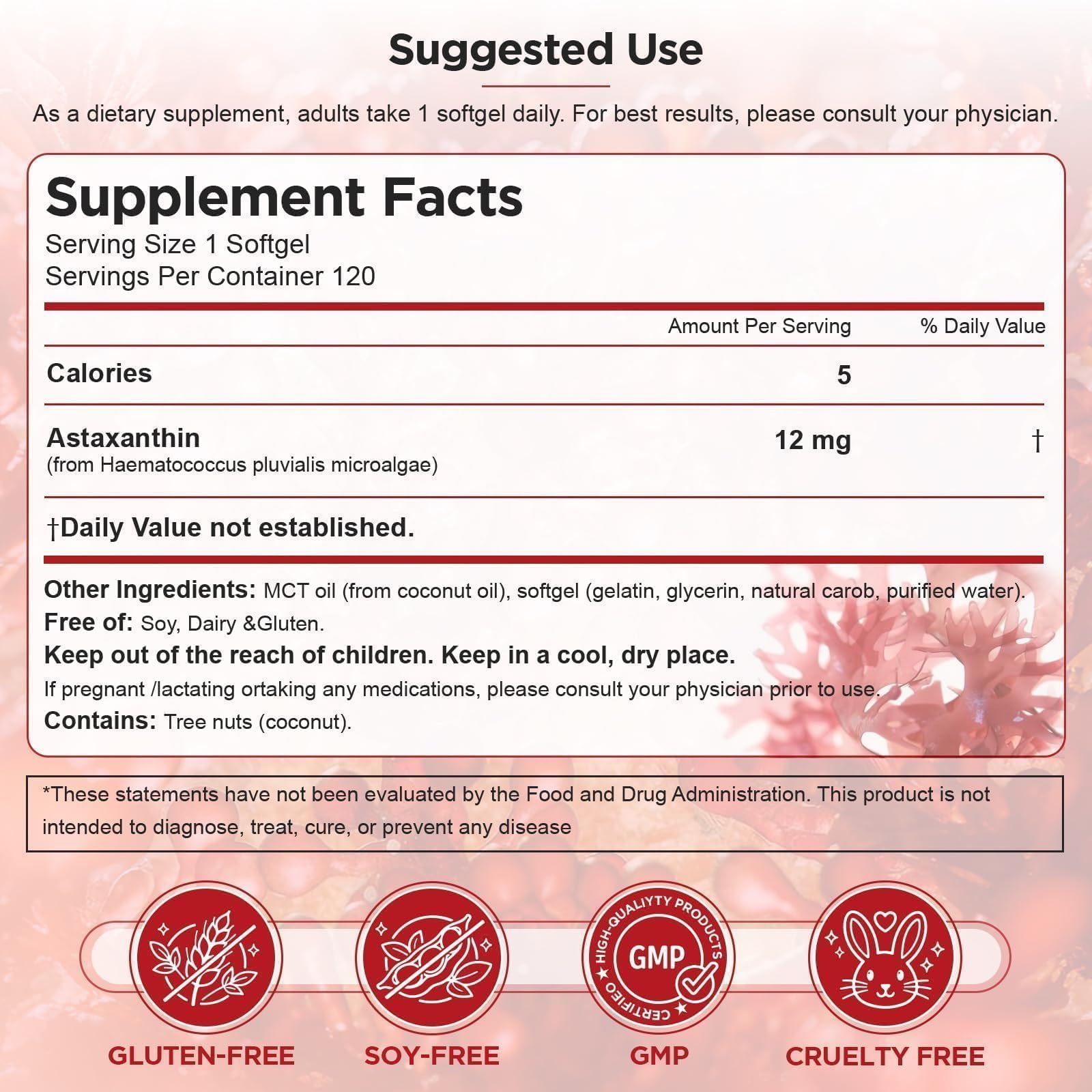 Ormelique Astaxanthin Supplement 12mg softgel with measuring spoon