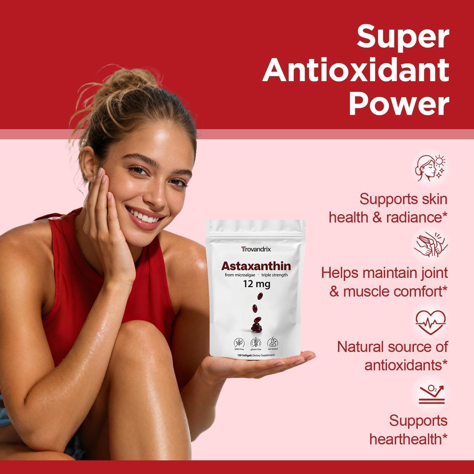 Ormelique Astaxanthin Supplement 12mg softgels close-up
