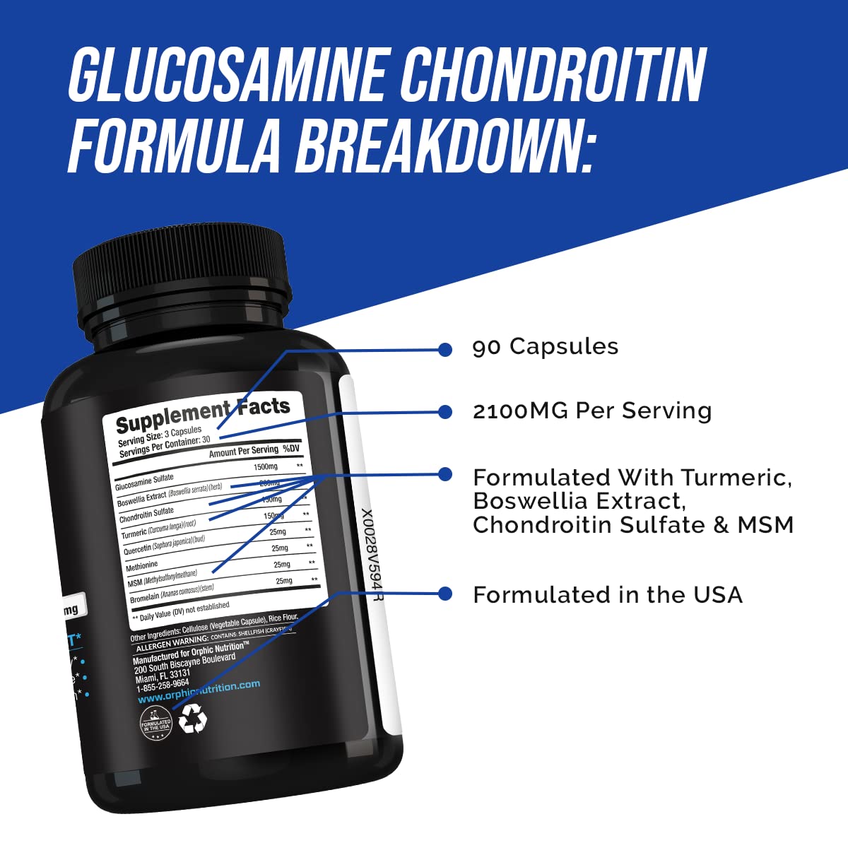 ORPHIC NUTRITION Chondroitin Supplement back view showing nutritional information