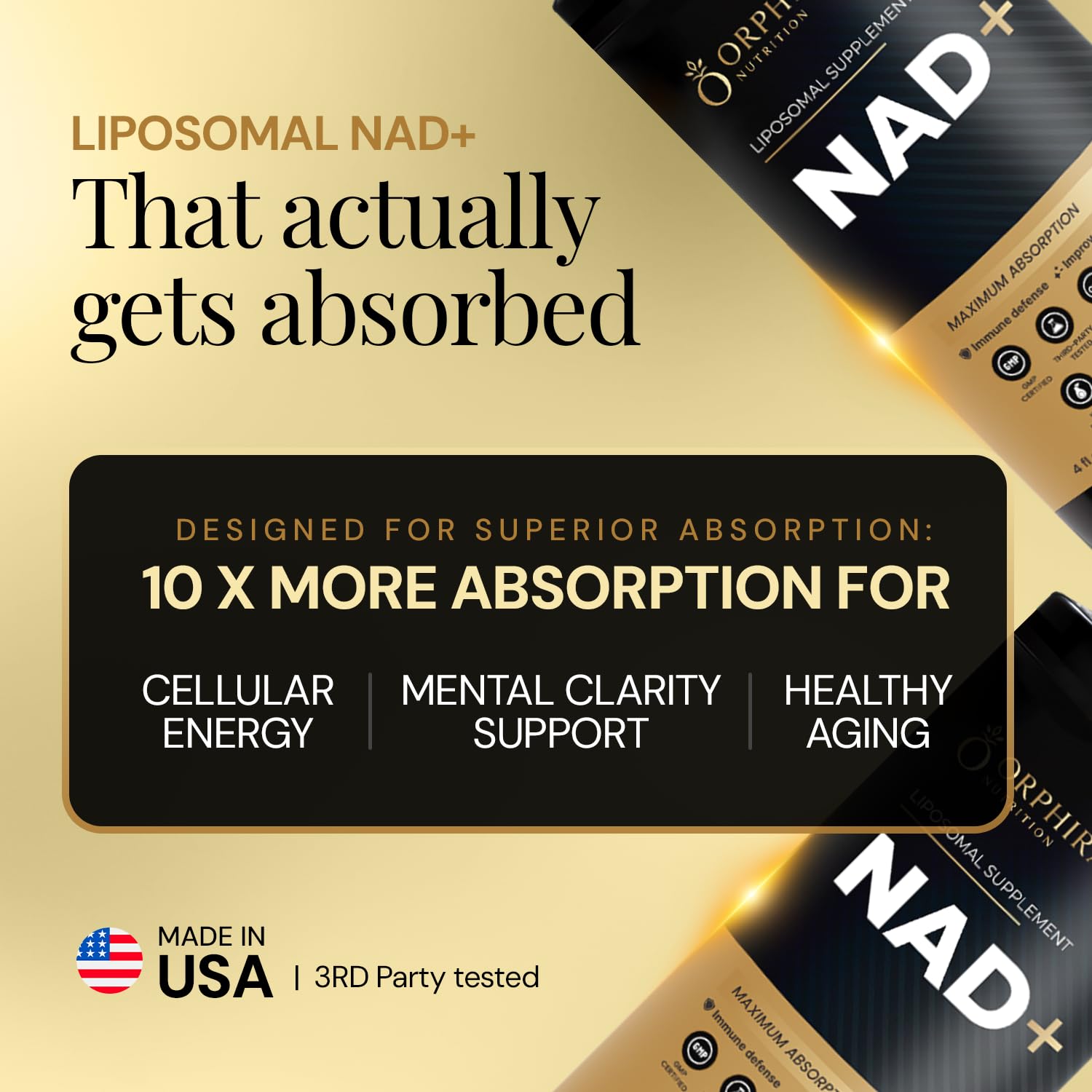 Orphira Nutrition Liposomal NAD+ Liquid Supplement bottle side view