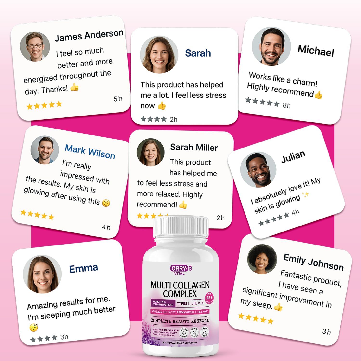 Orry's Vital Complete Collagen Support Supplement with a glass of water