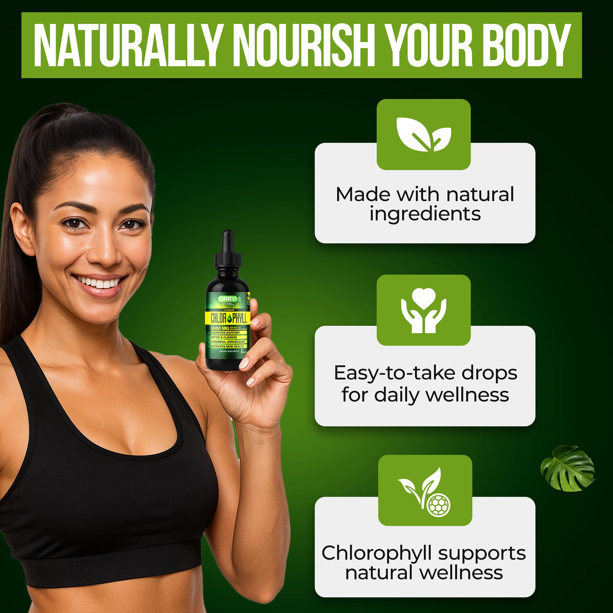 Orry's Vital Liquid Chlorophyll Drops in a glass of water