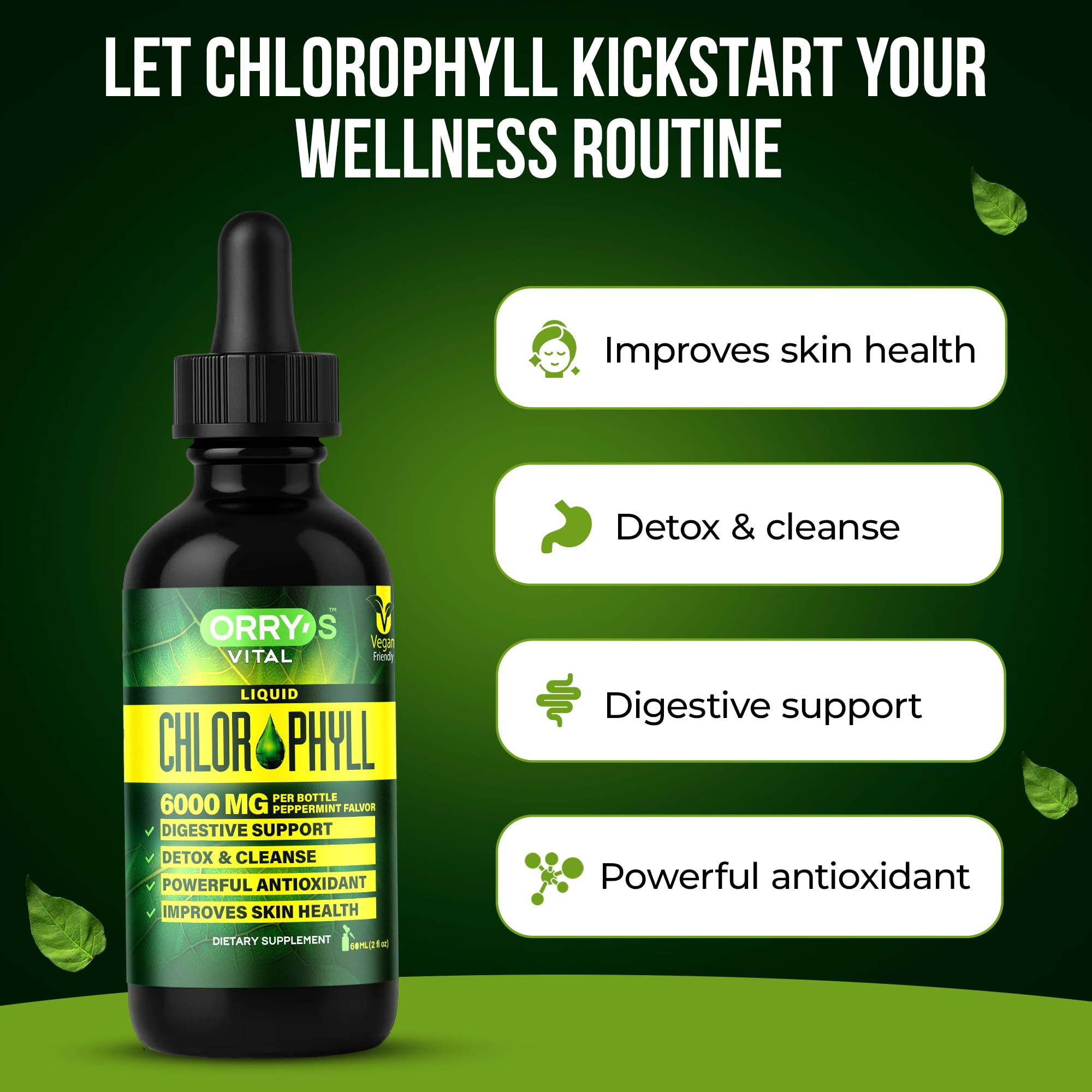 Orry's Vital Liquid Chlorophyll Drops lifestyle scene with smoothie