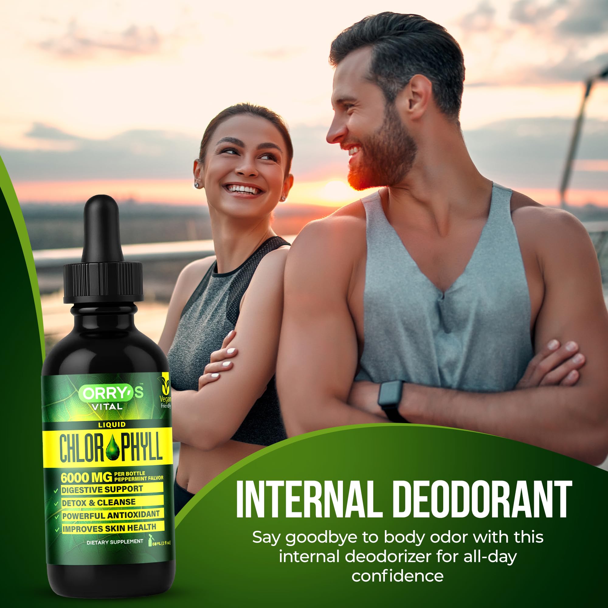 Orry's Vital Liquid Chlorophyll Drops on a kitchen counter
