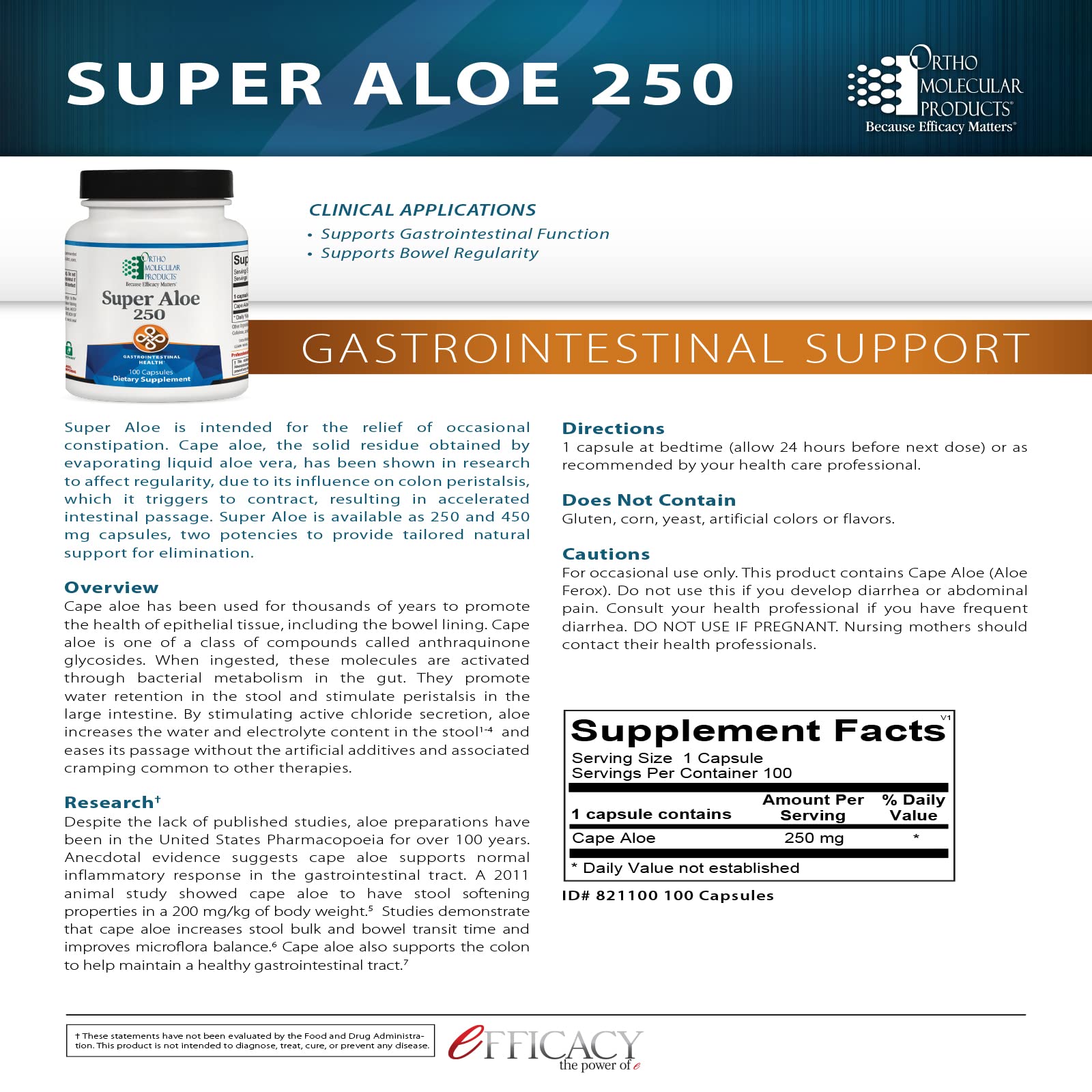Ortho Molecular Products Super Aloe 250 back view of packaging with ingredients list